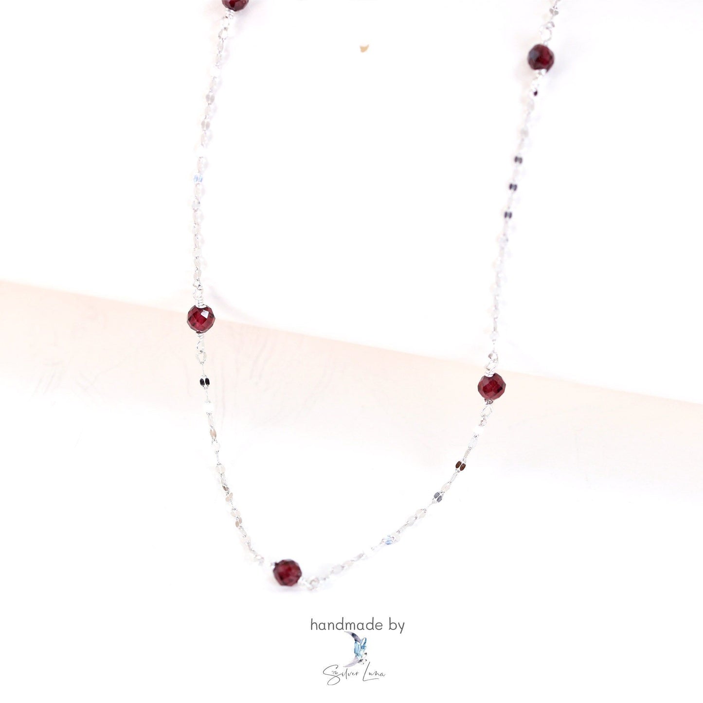Twist chain red garnet choker necklace