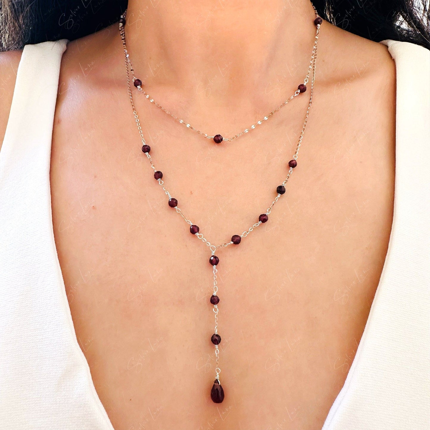 Twist chain red garnet choker necklace