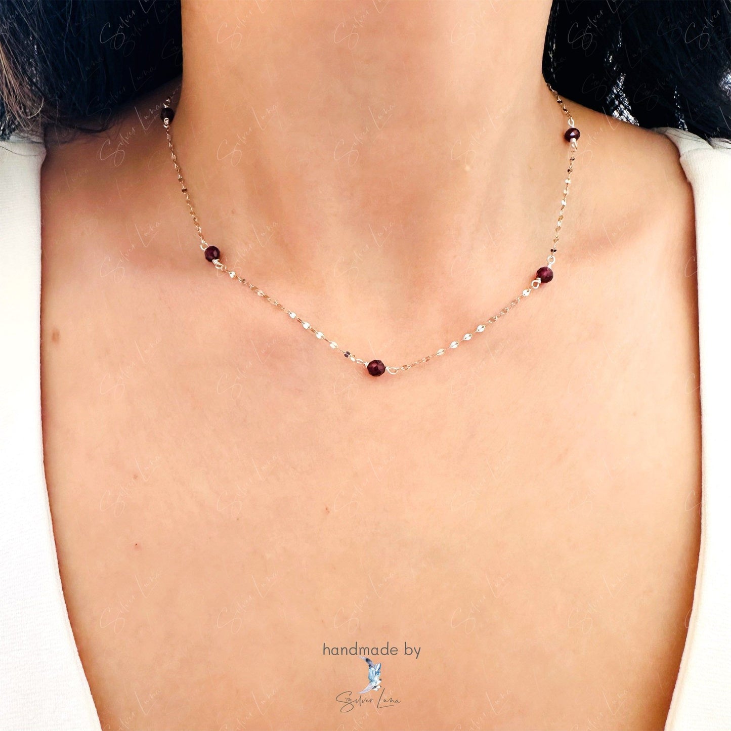 Twist chain red garnet choker necklace