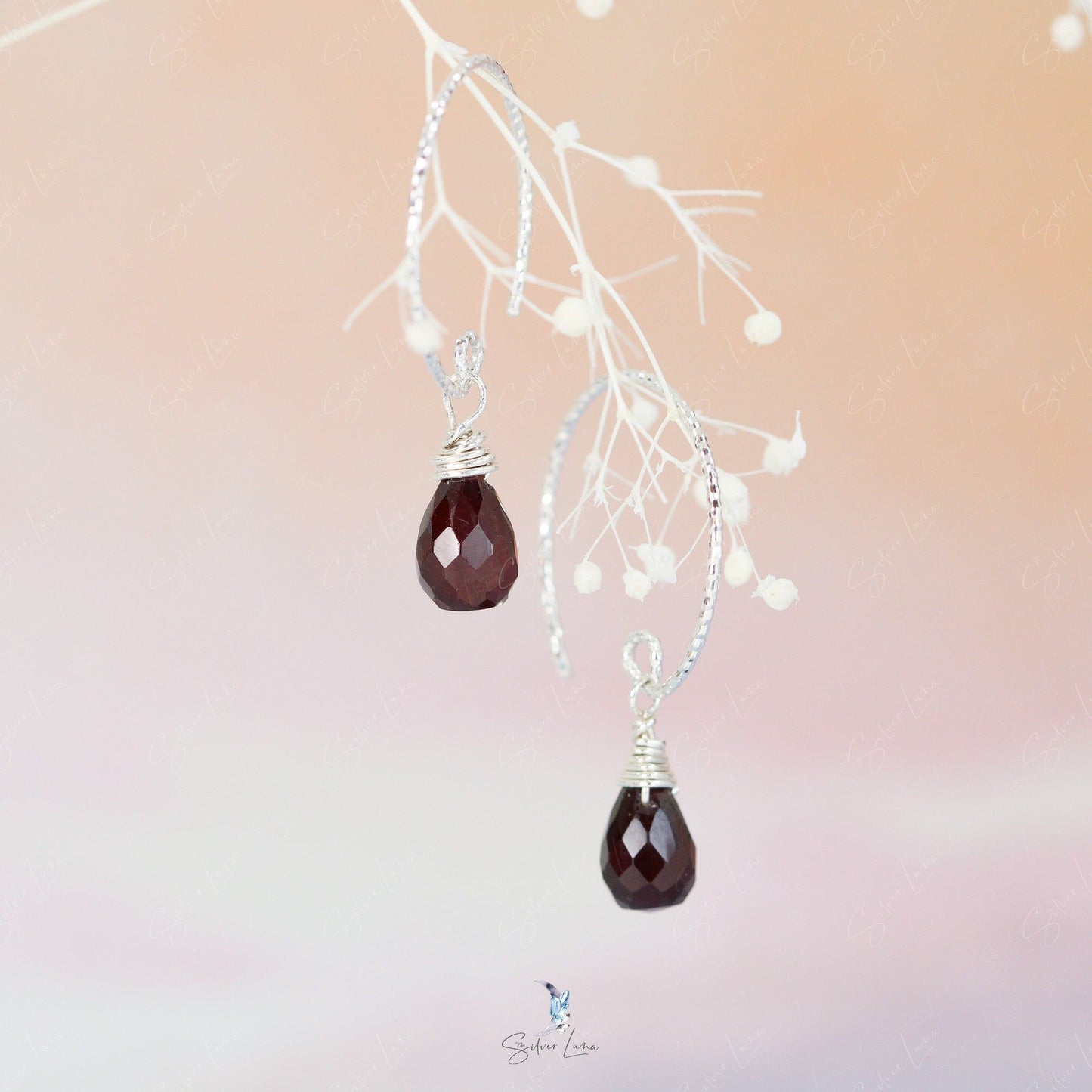 teardrop red garnet earrings
