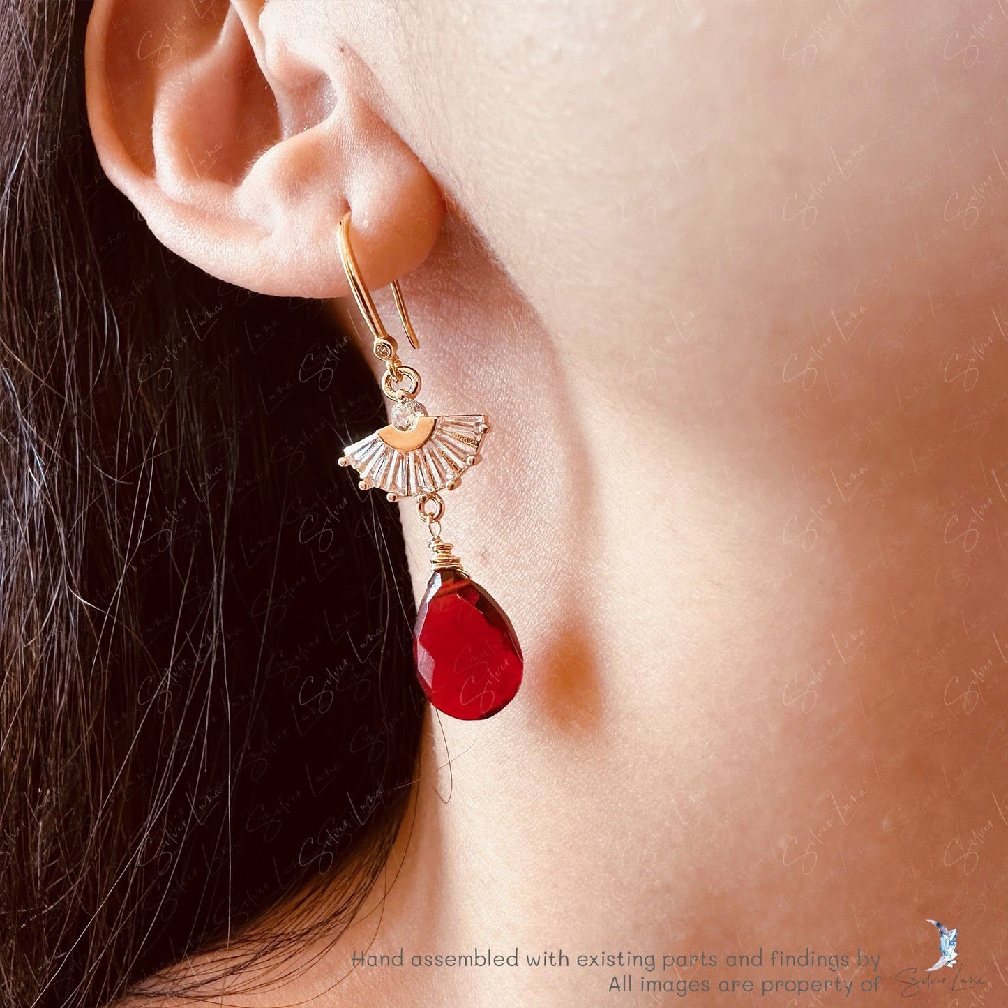 teardrop red garnet earrings