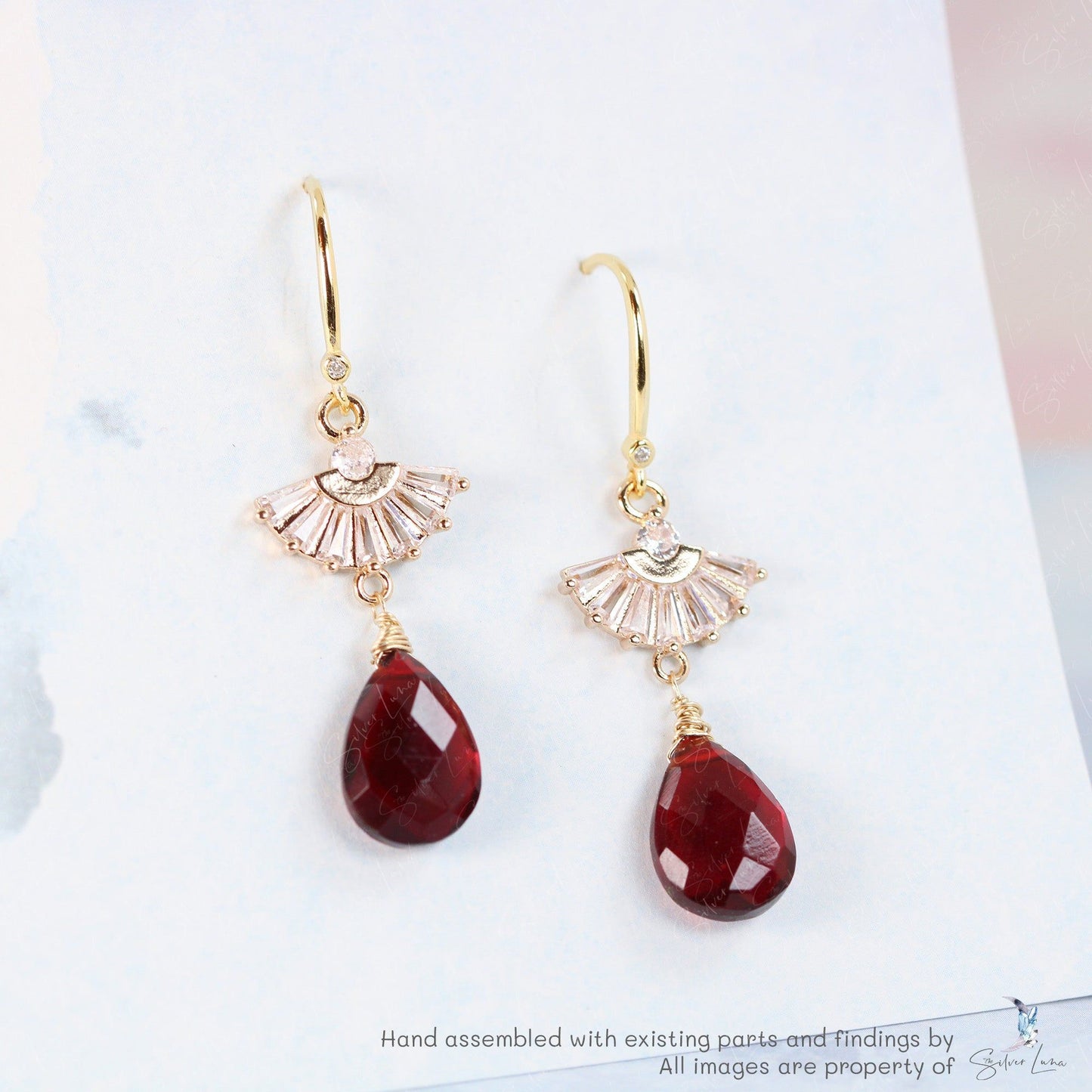 teardrop red garnet handmade earrings