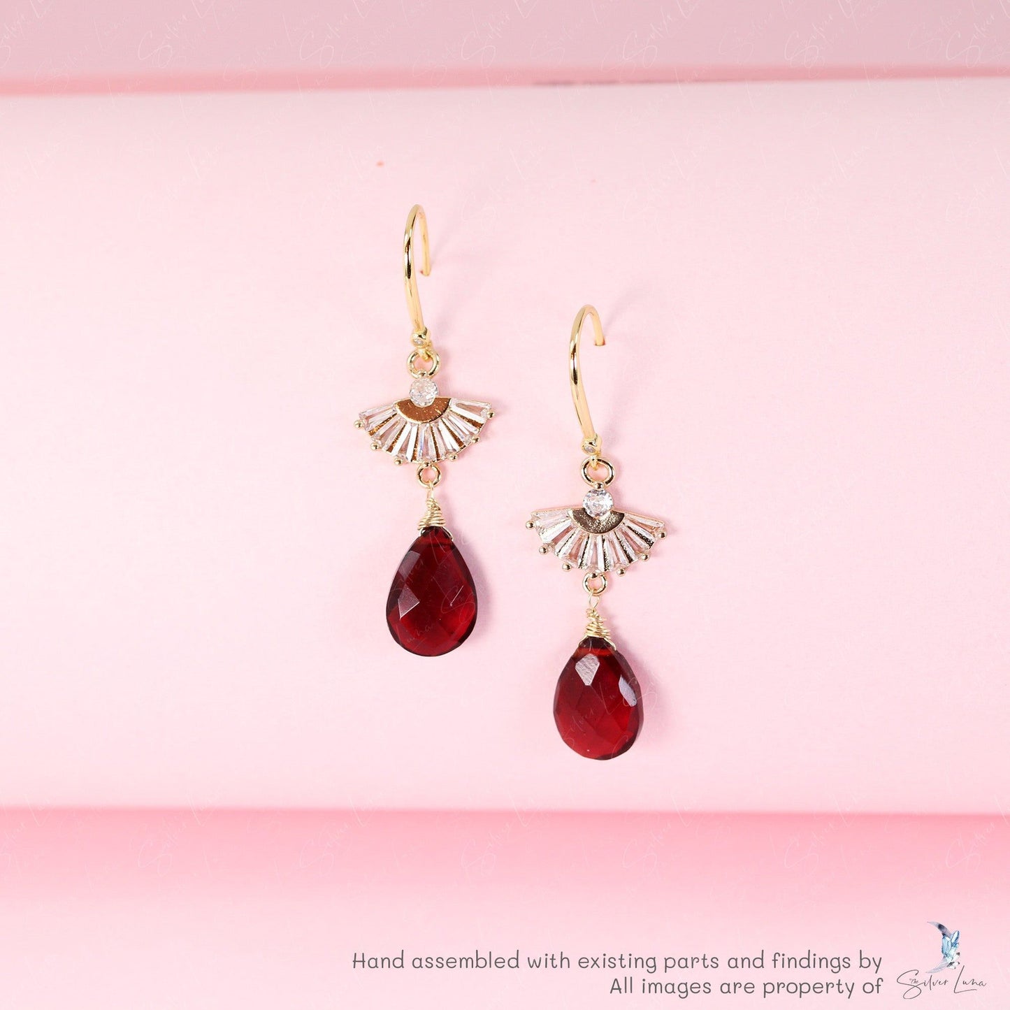 teardrop red garnet earrings