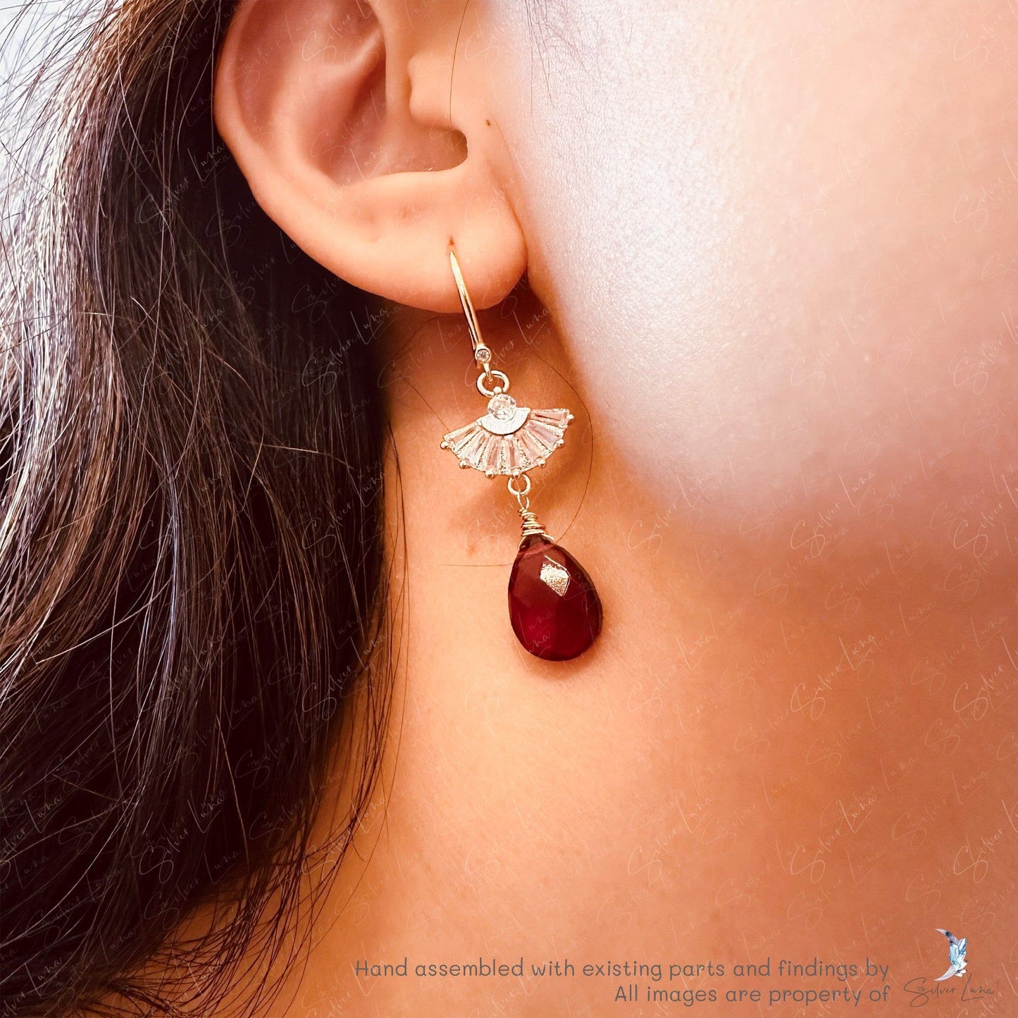 teardrop red garnet dangle earrings