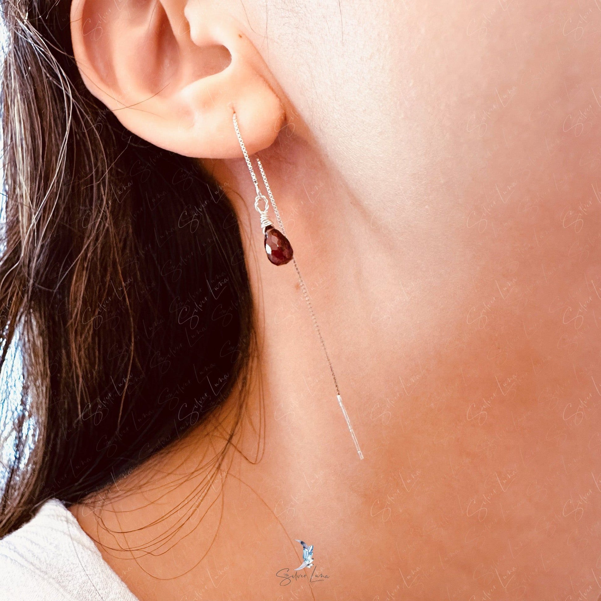 red garnet ear threaders