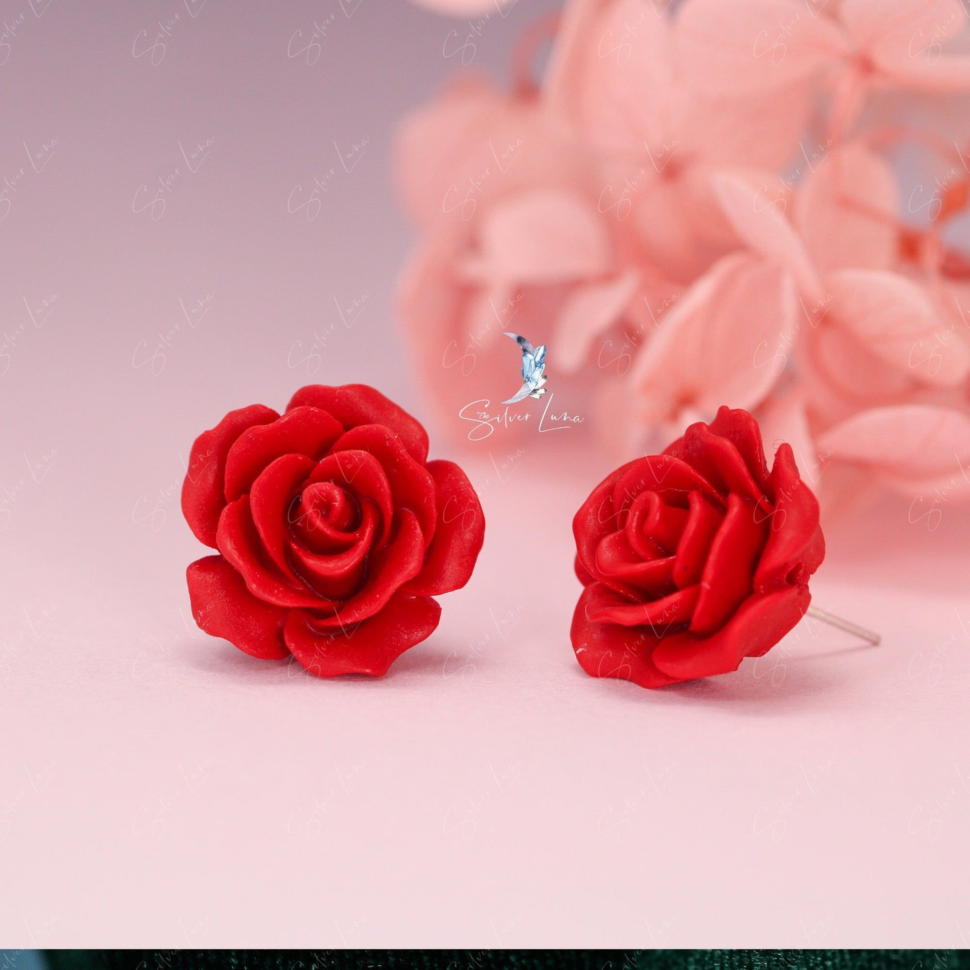 red rose stud earrings