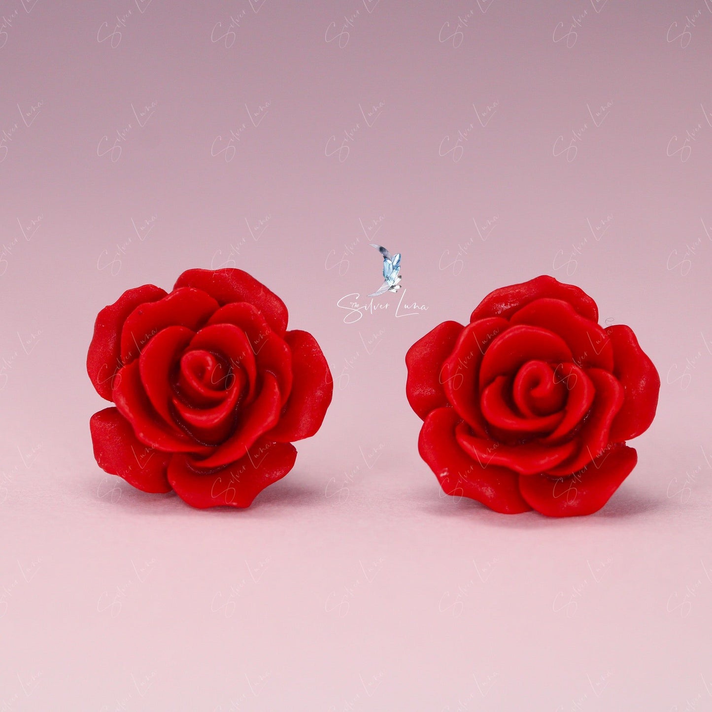 red rose flower stud earrings