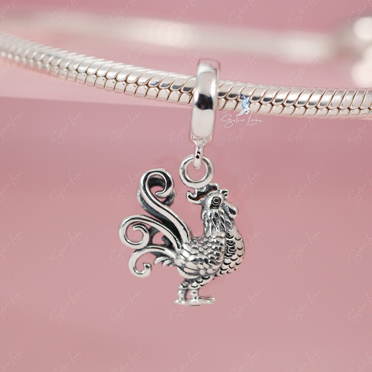 sterling silver rooster charm