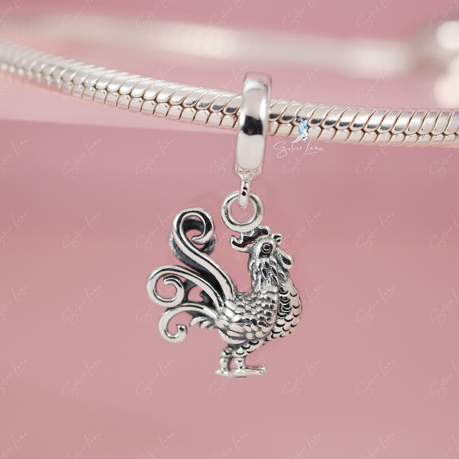 sterling silver rooster charm