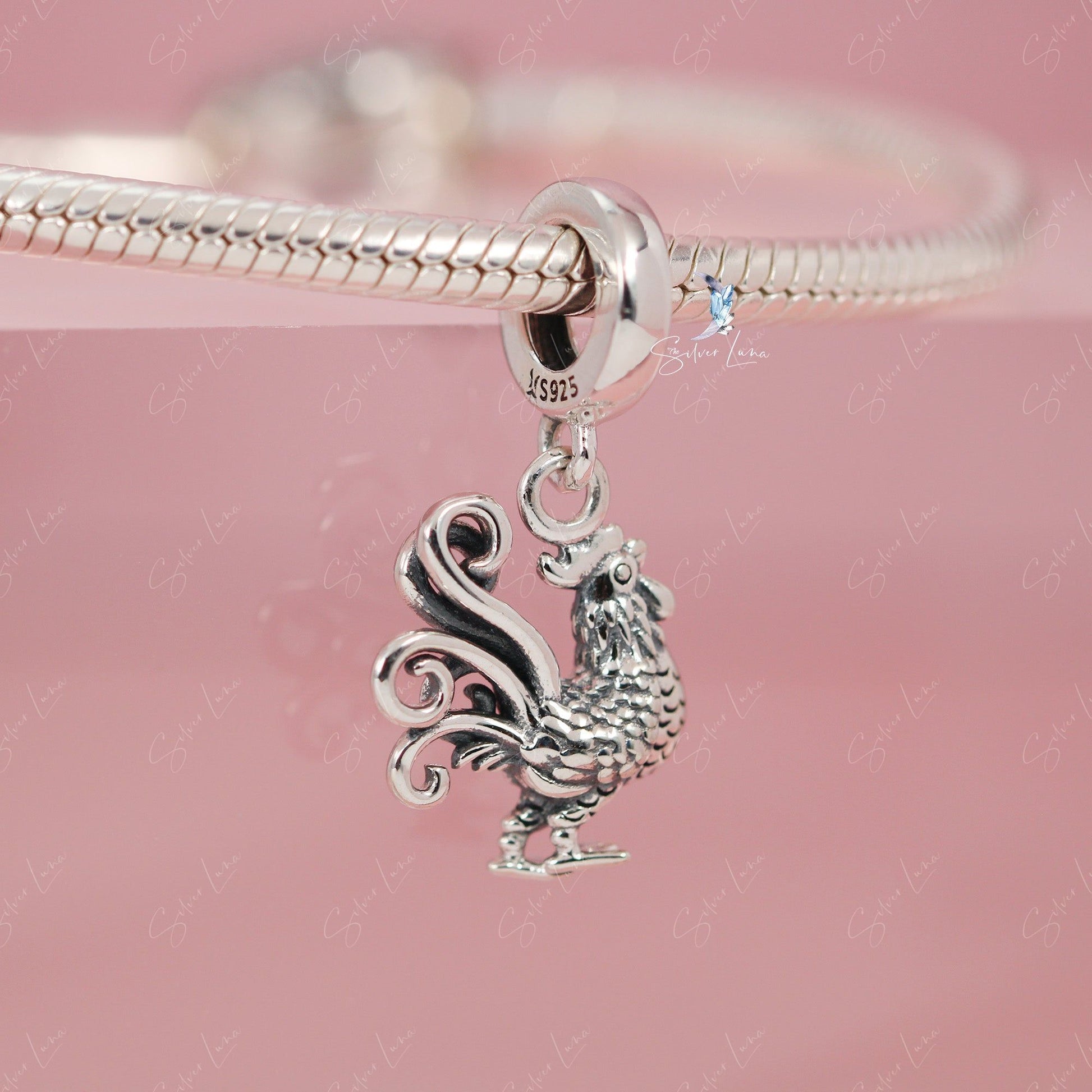 sterling silver rooster charm