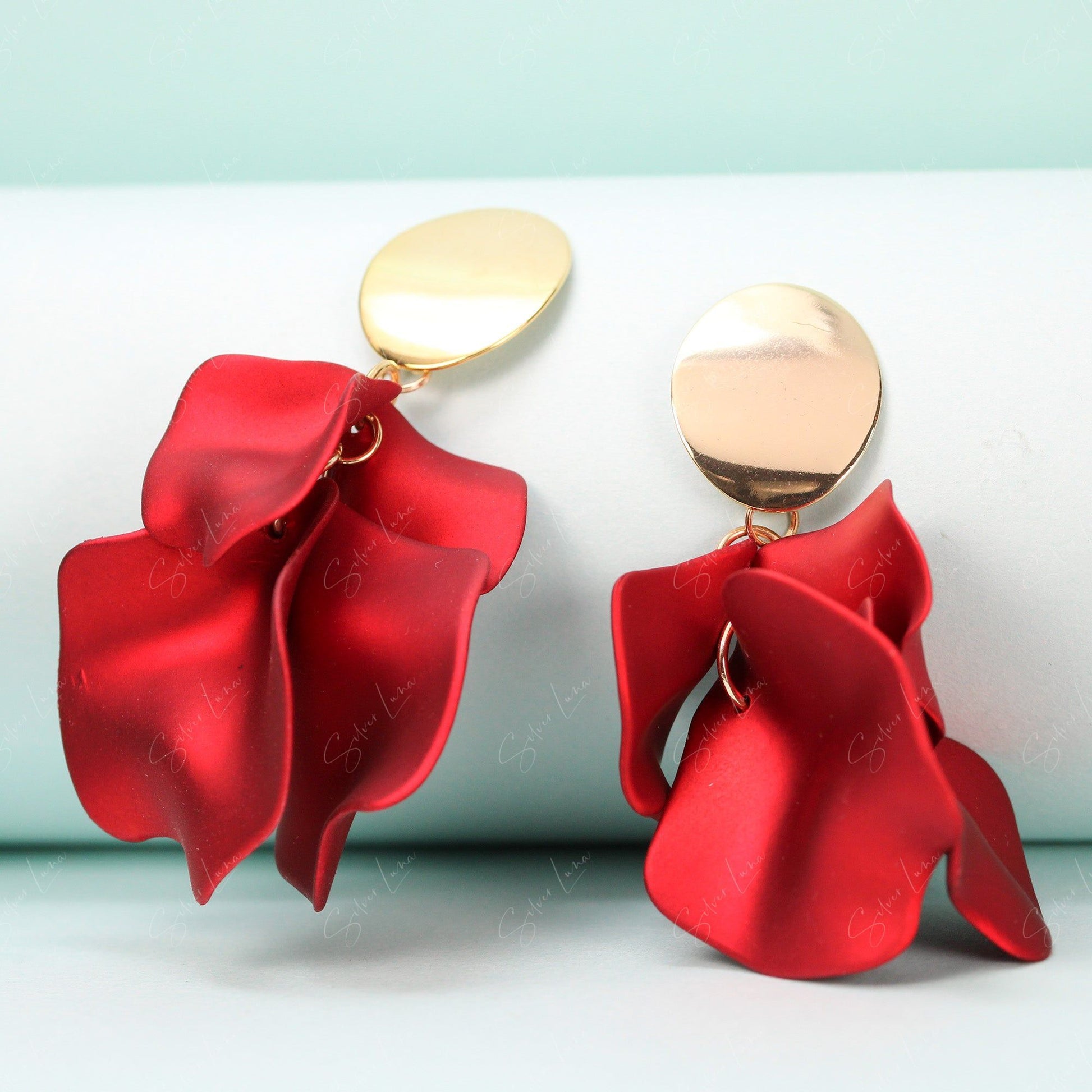 red rose flower fashion statement earrings