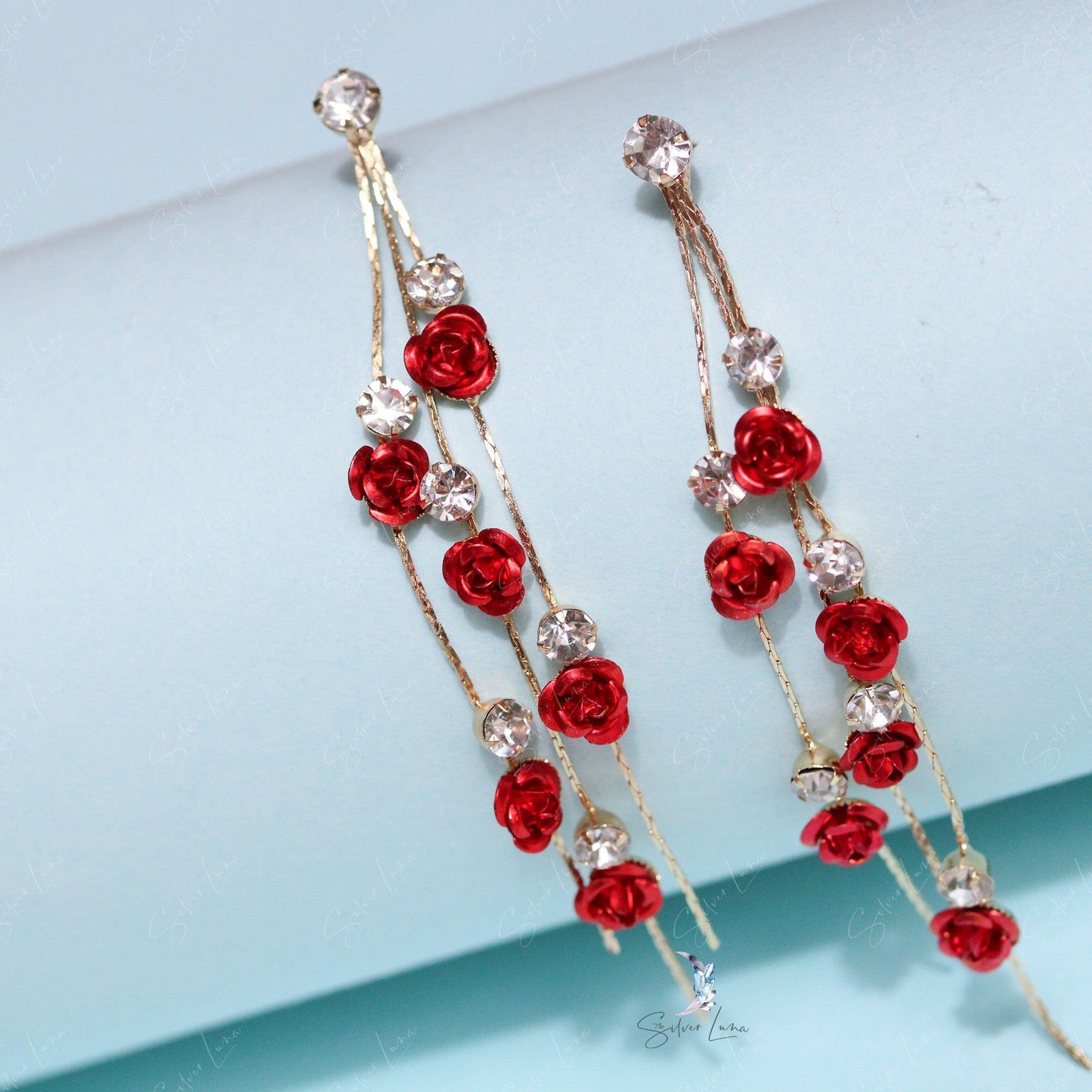 Rose flowers dangle drop earrings