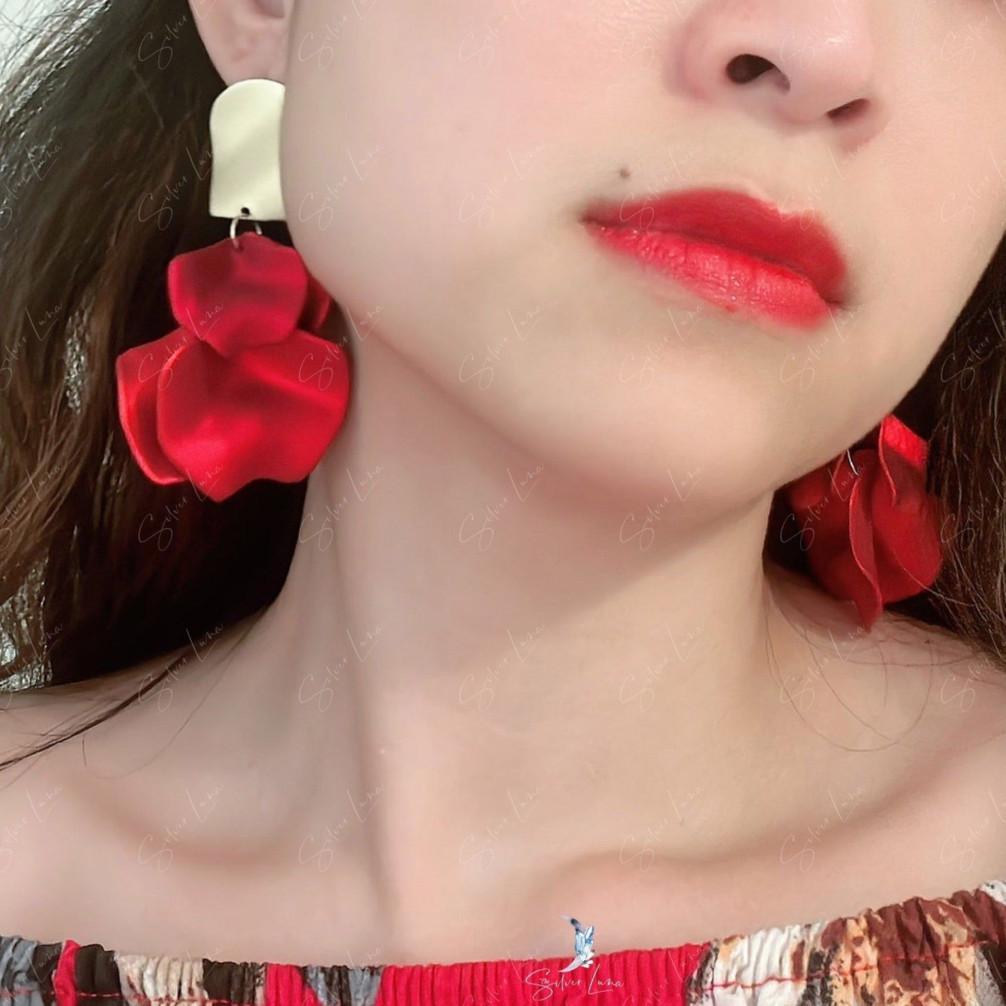 Exaggerate rose petal statement fashion earrings