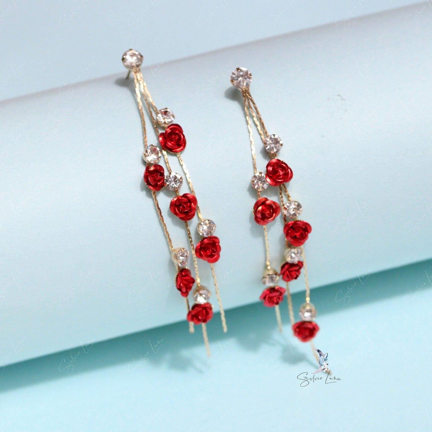 Rose flowers dangle drop earrings