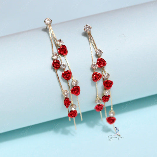 Rose flowers dangle drop earrings