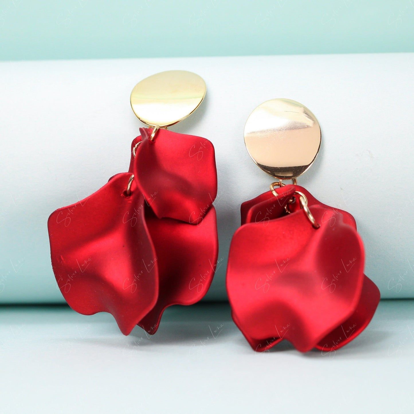 flower petal dangle drop earrings