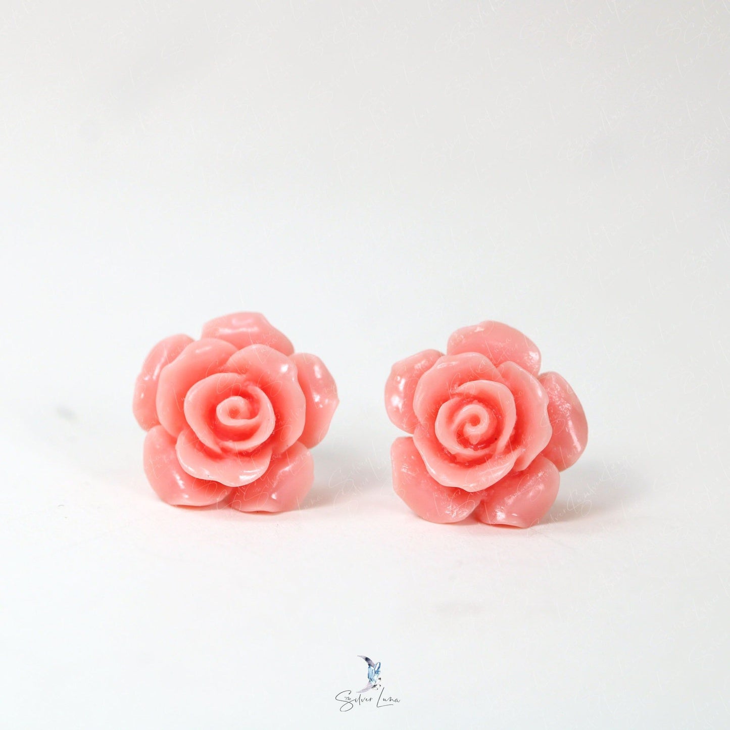 pink rose flower stud earrings