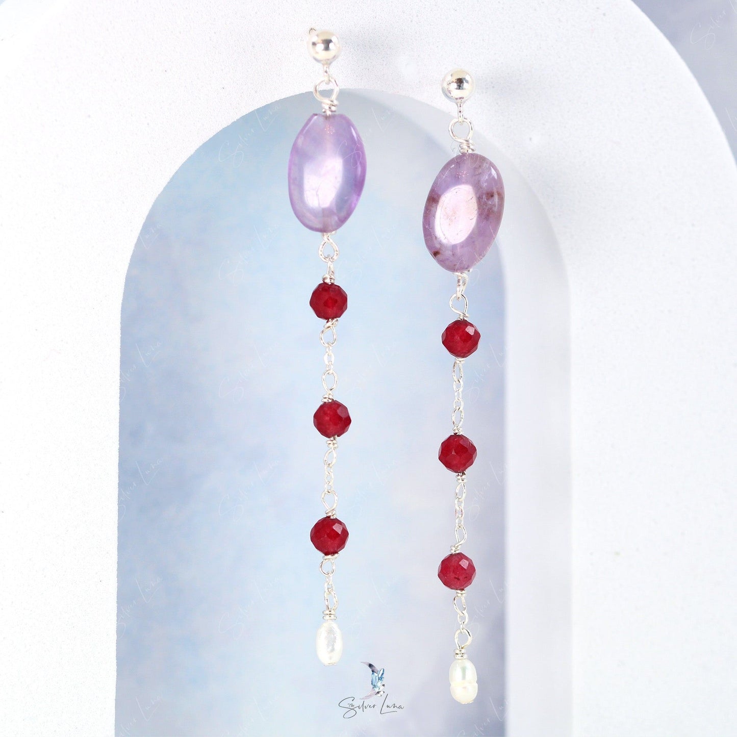 quartz natural gemstone cascade earrings