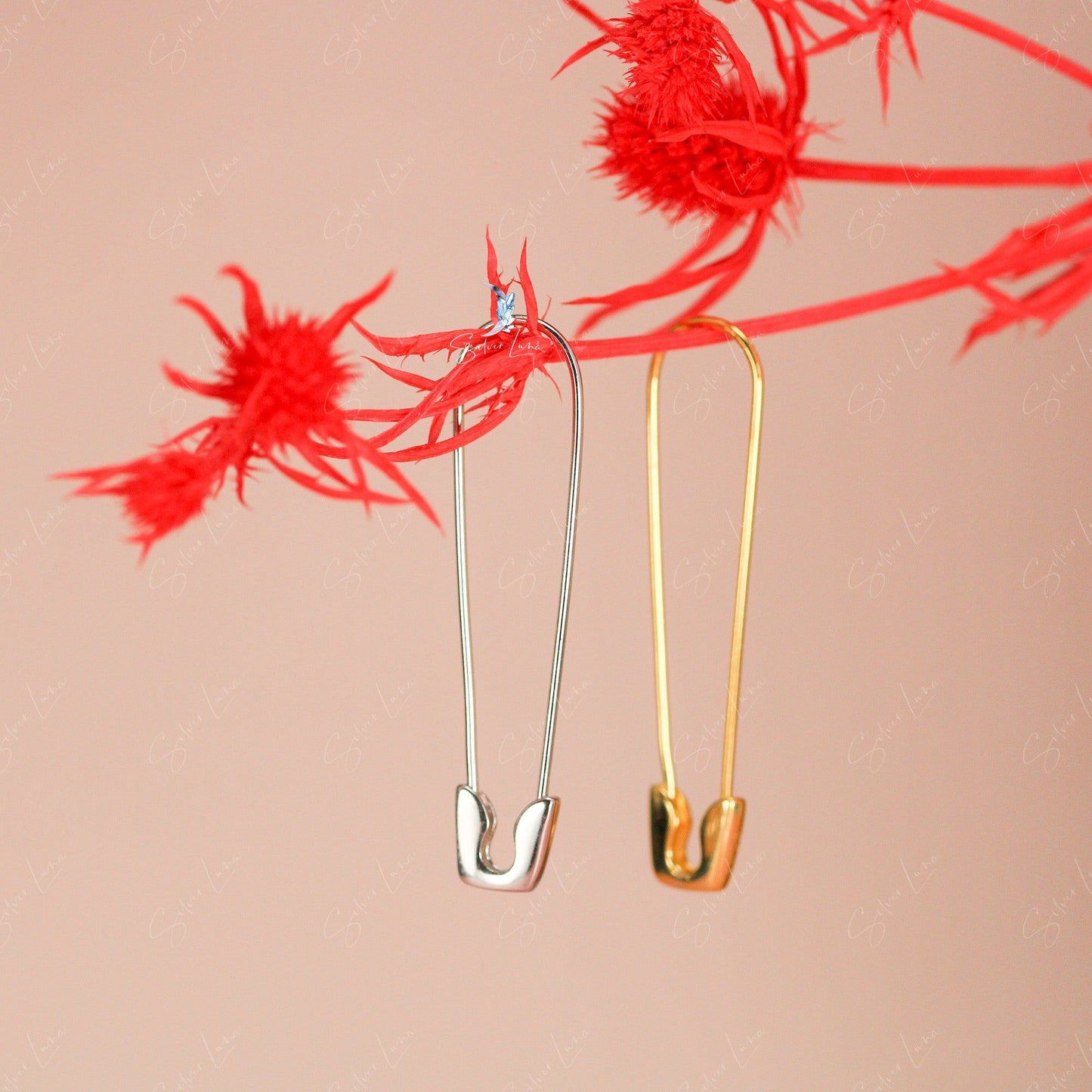 safety pin silver earrings