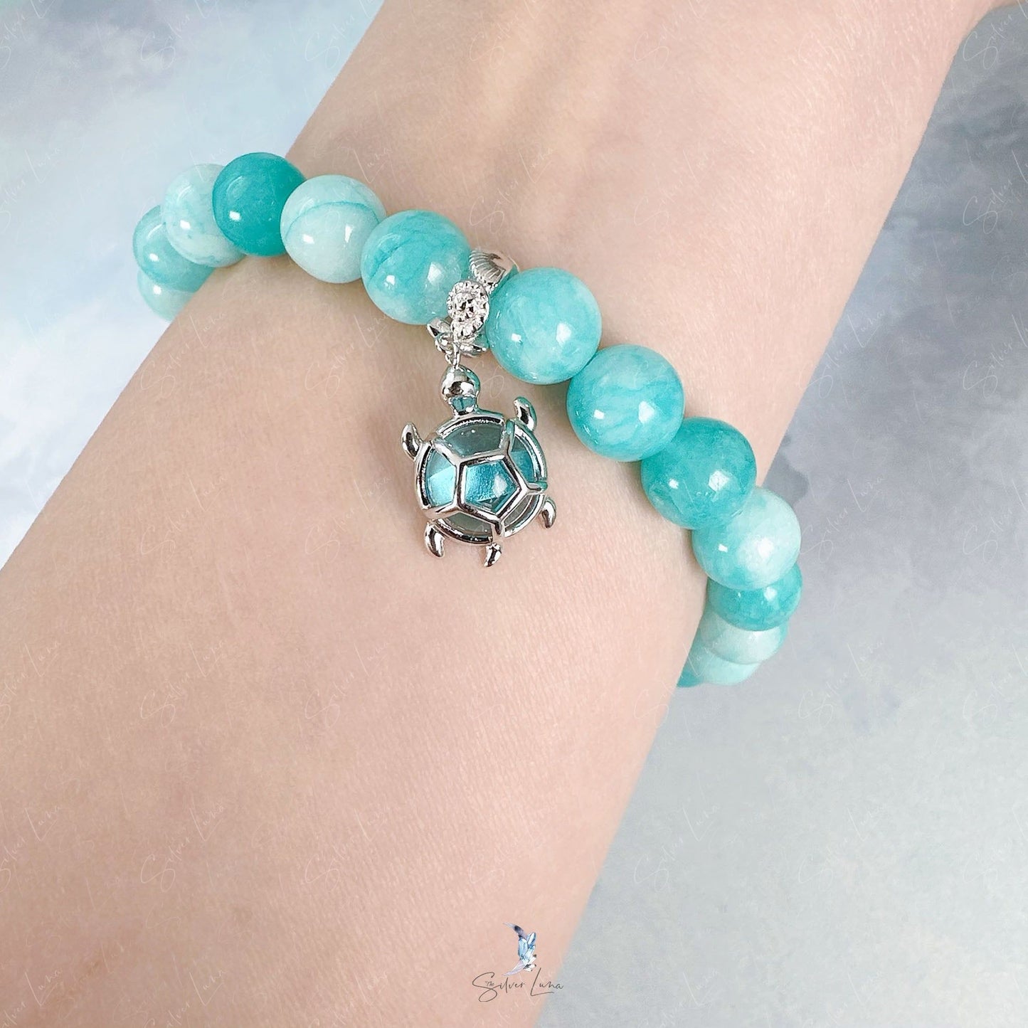 sea turtle Amazonite jade stone beaded braclet