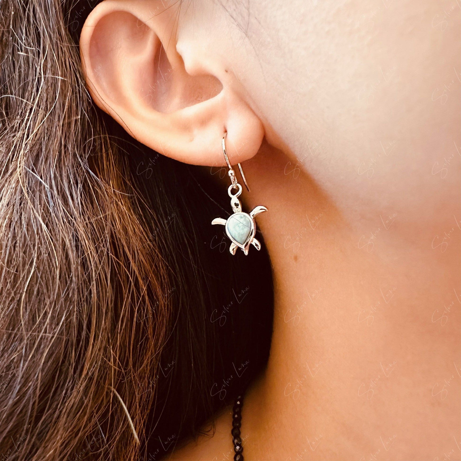 ocean Larimar turle earrings