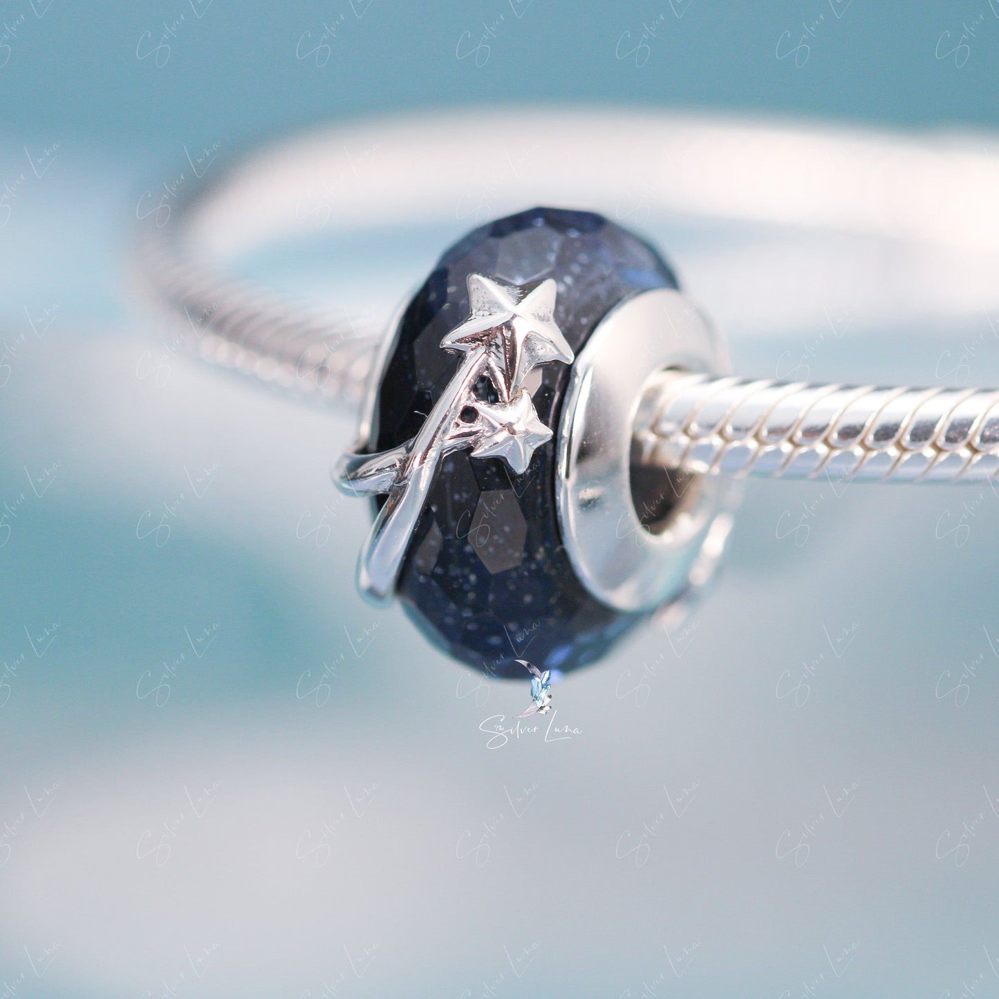 Planet galaxy blue Murano glass bead charm