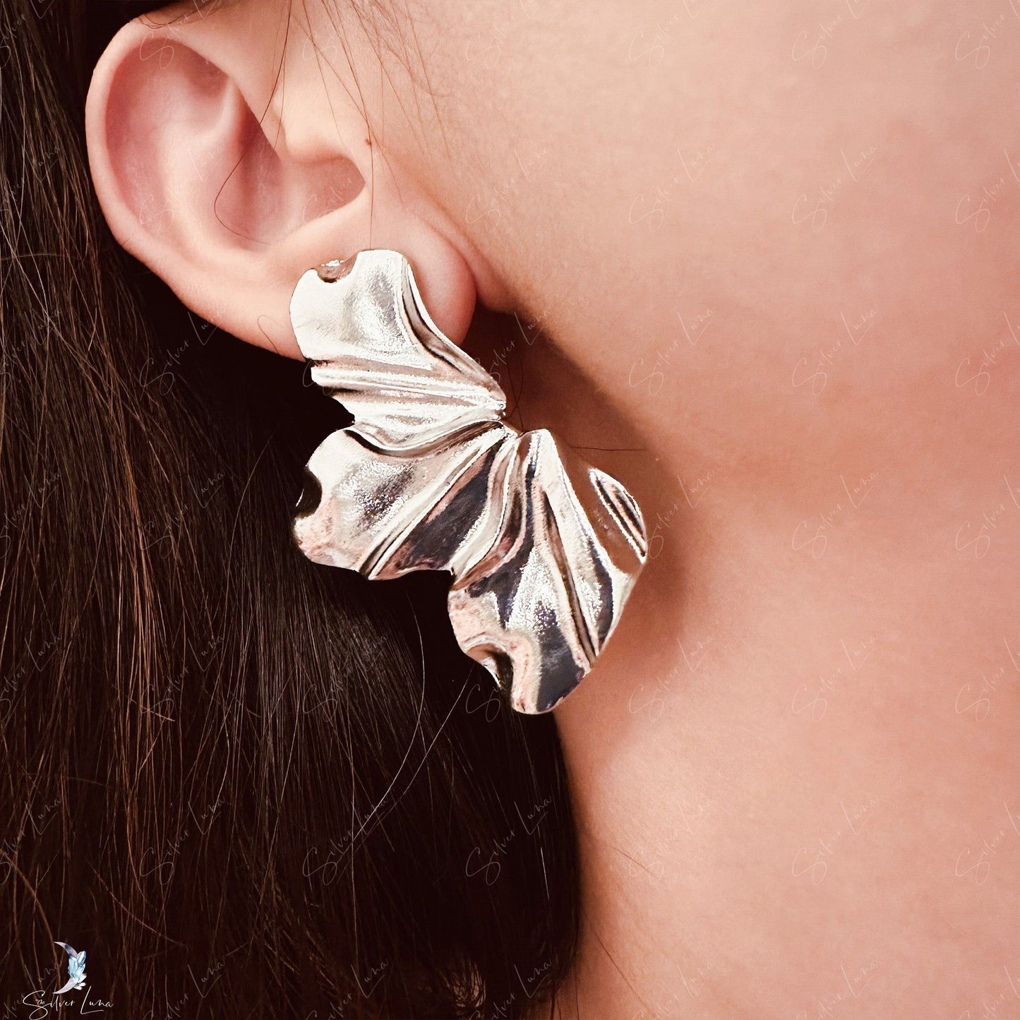 Golden flower big statement earrings