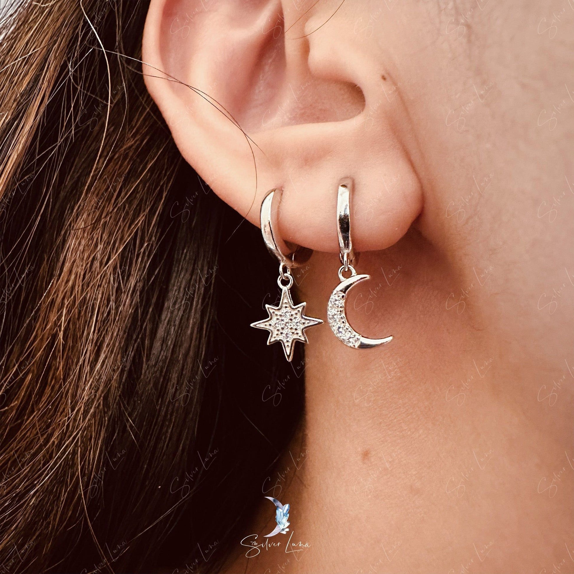 moon and star hoop earrings