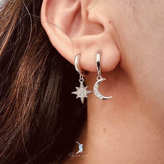 moon and star hoop earrings