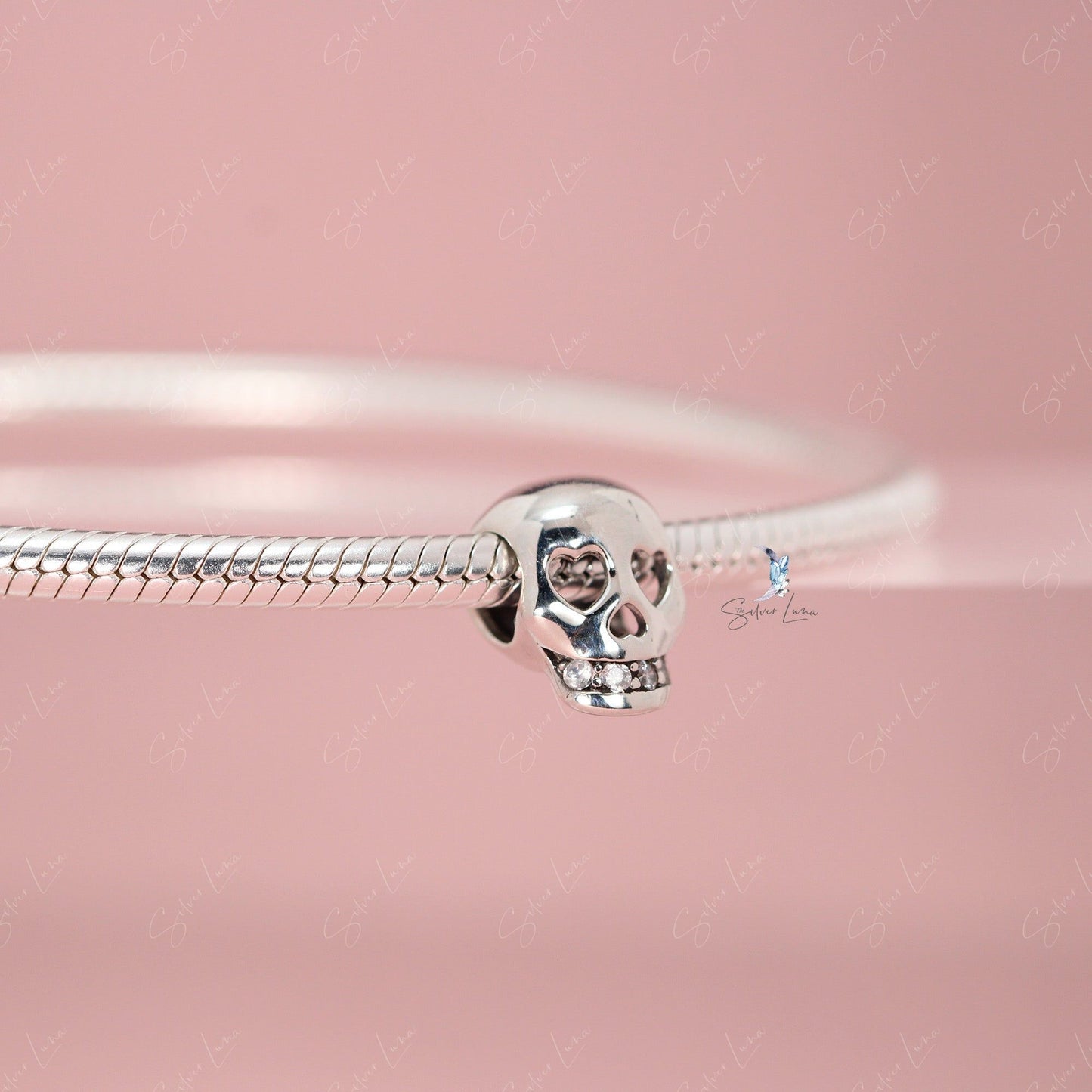 Skull head Halloween sterling silver bead charm