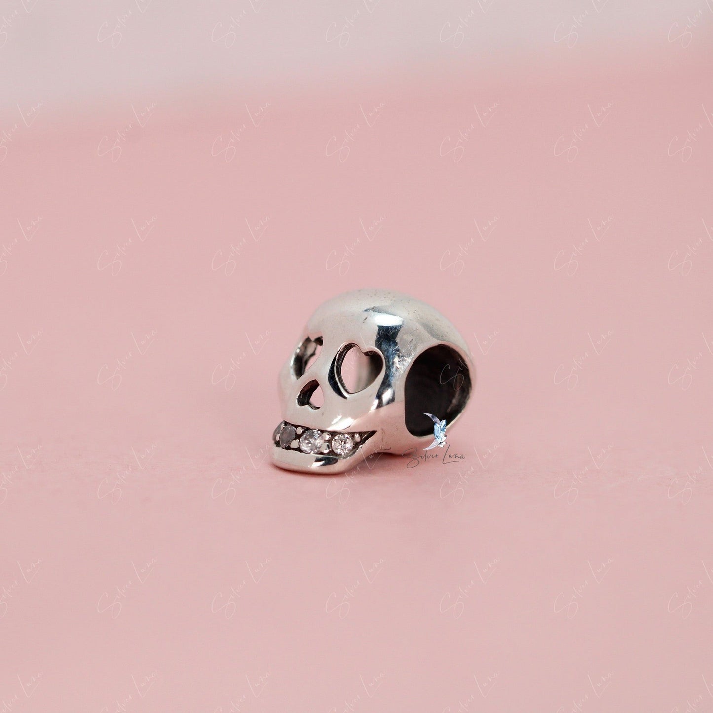 silver skull bead charm