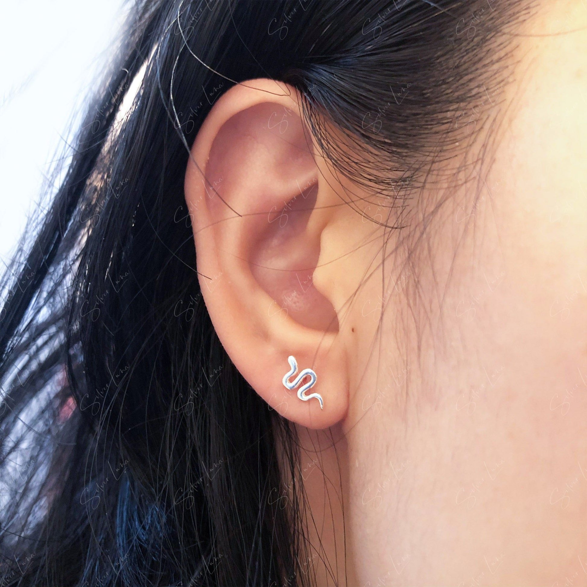 Snake Screw Back Sterling Silver Earrings