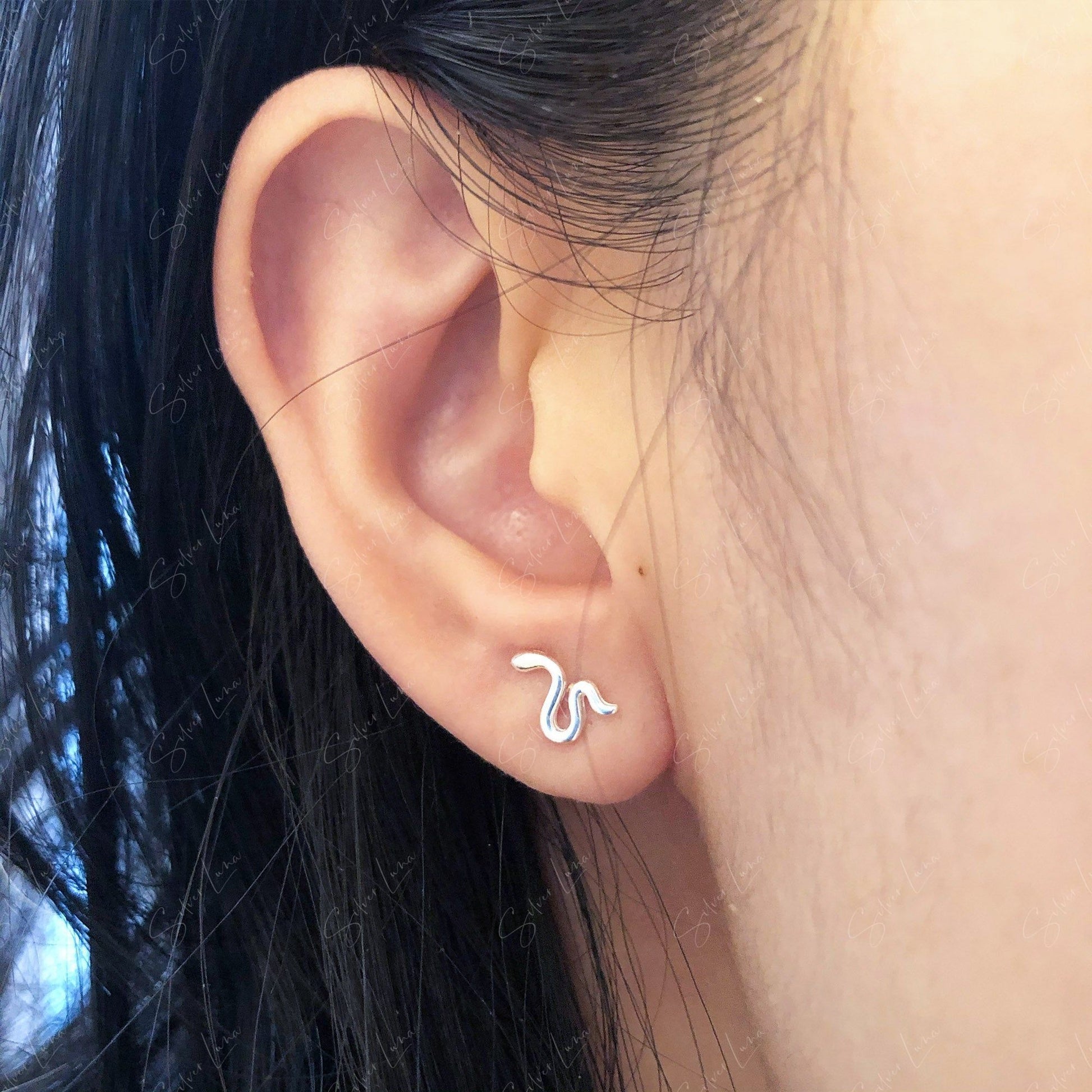 Snake Screw Back Sterling Silver Earrings