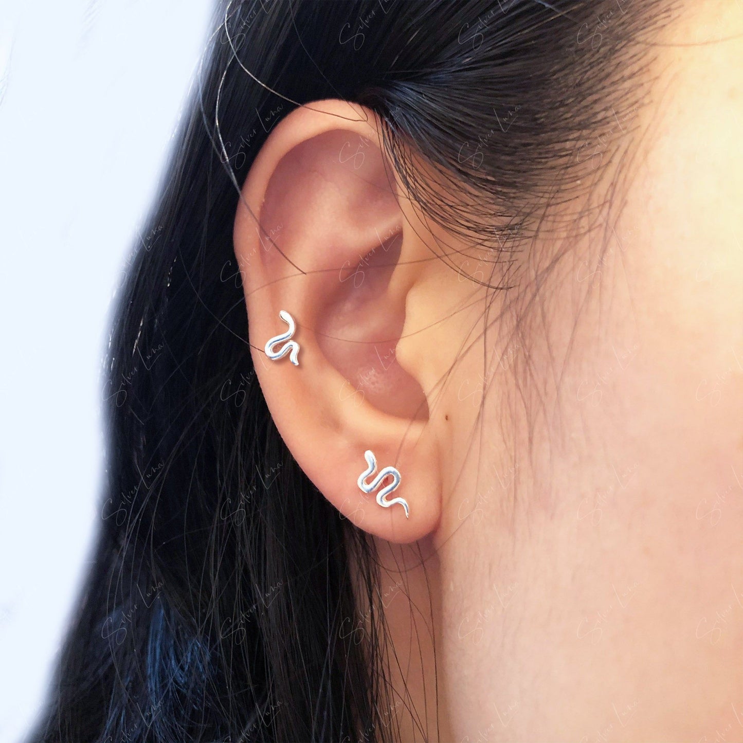 Snake Screw Back Sterling Silver Earrings