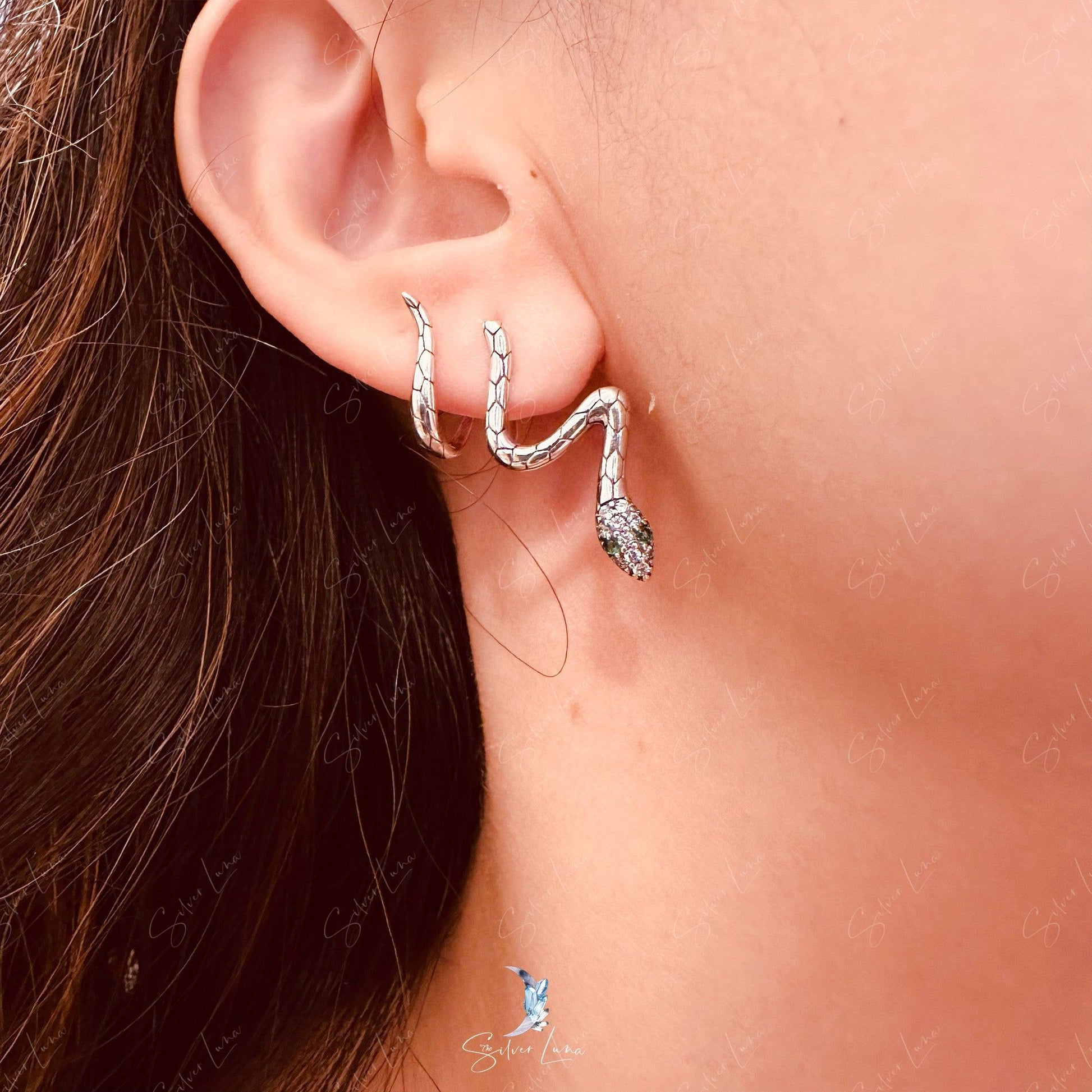snake silver earrings