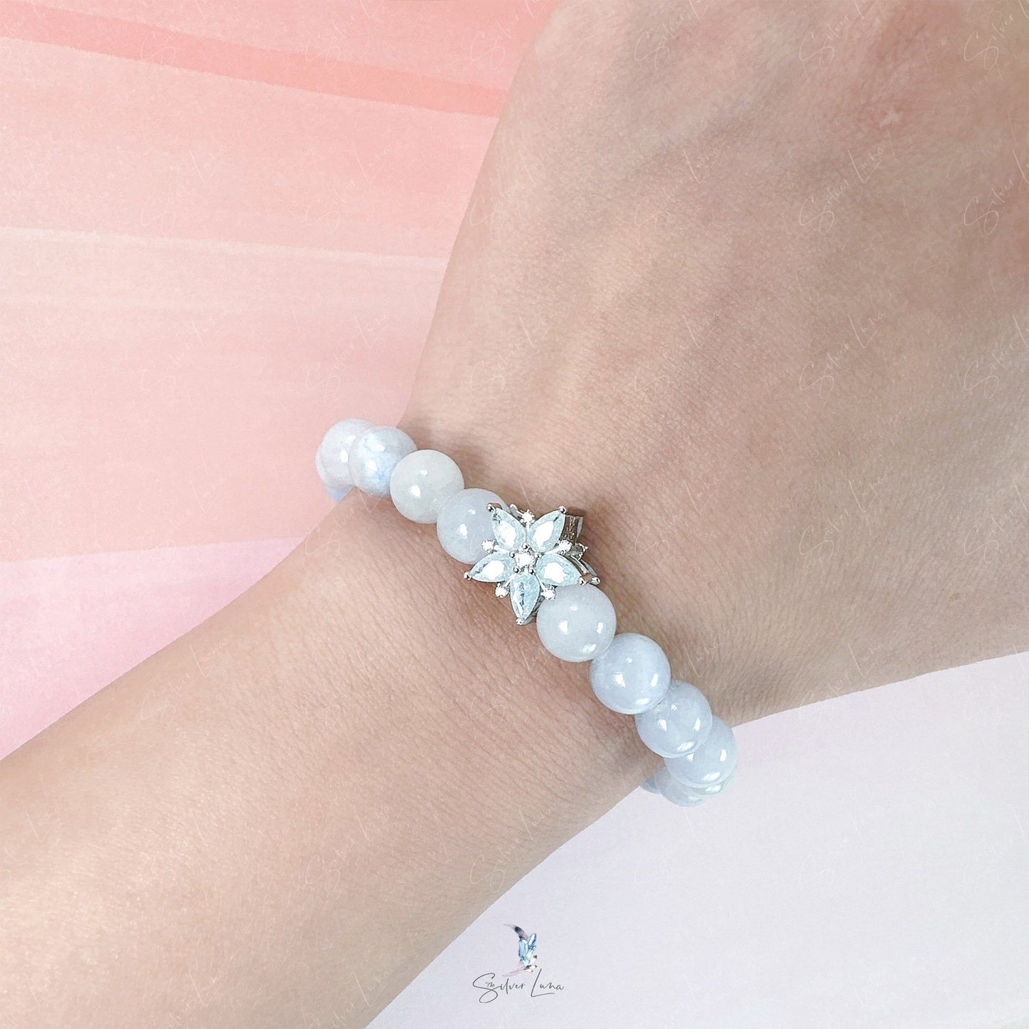 blue angelite fengshui beaded bracelt