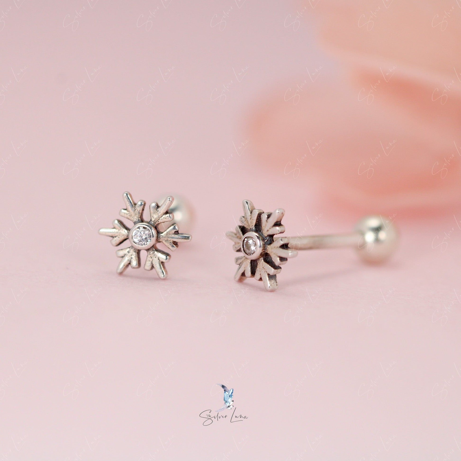 snowflake screw back stud earrings