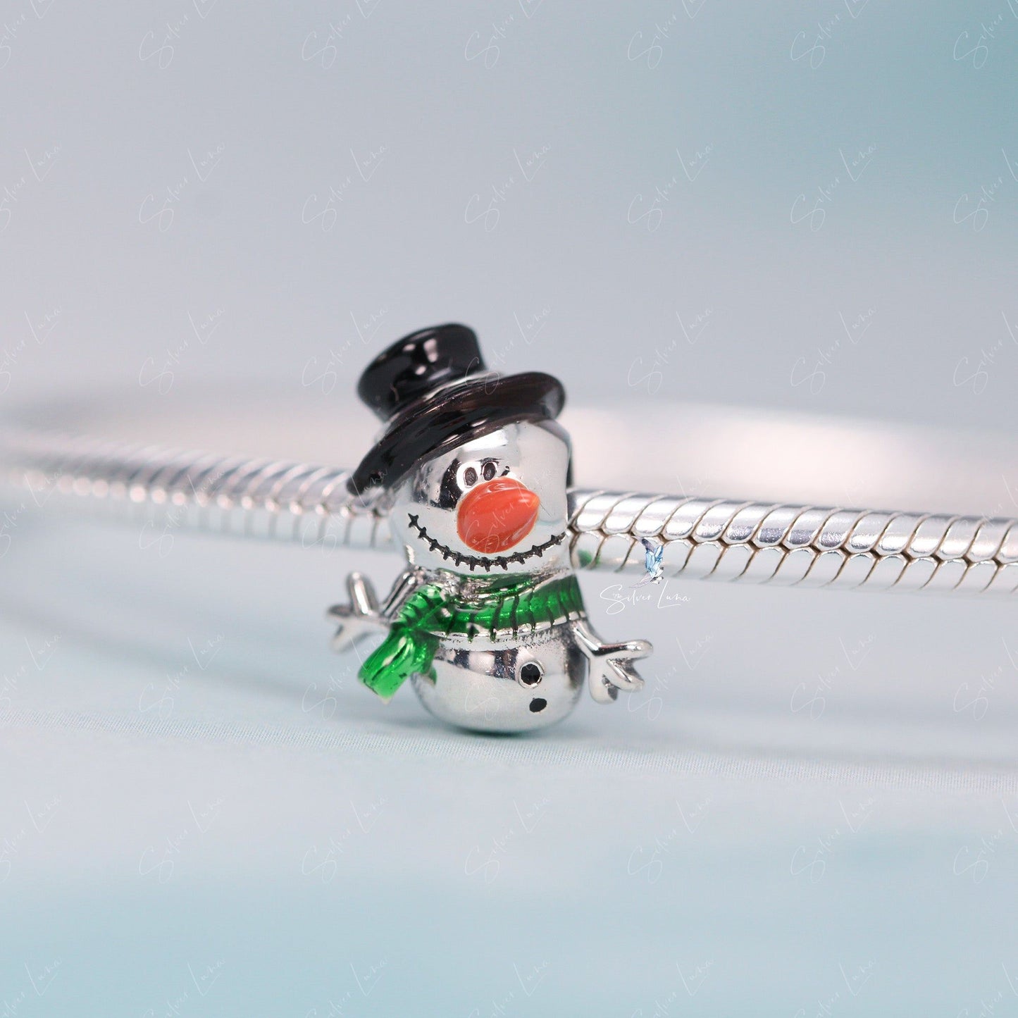 Christmas snowman sterling silver bead charm for bracelet