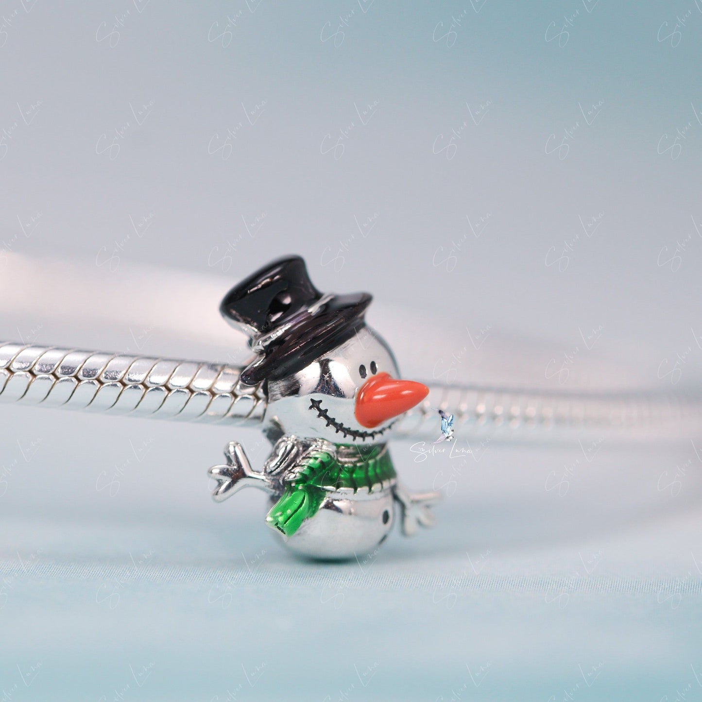 Christmas snowman sterling silver bead charm for bracelet