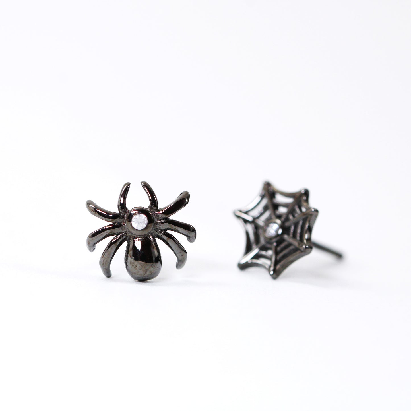 black spider and web Halloween earrings