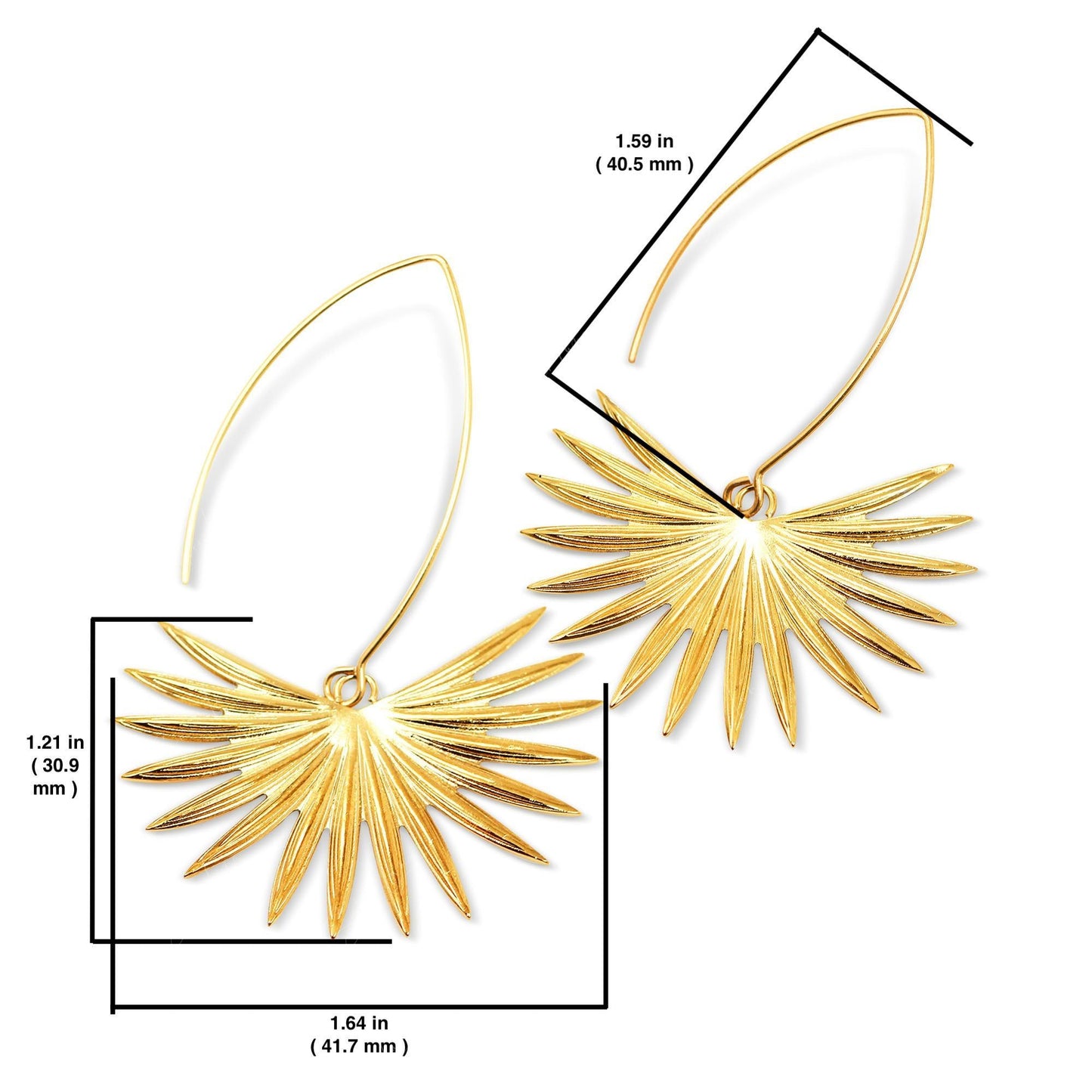 Stainless steel palm tree leaf dangle earrings