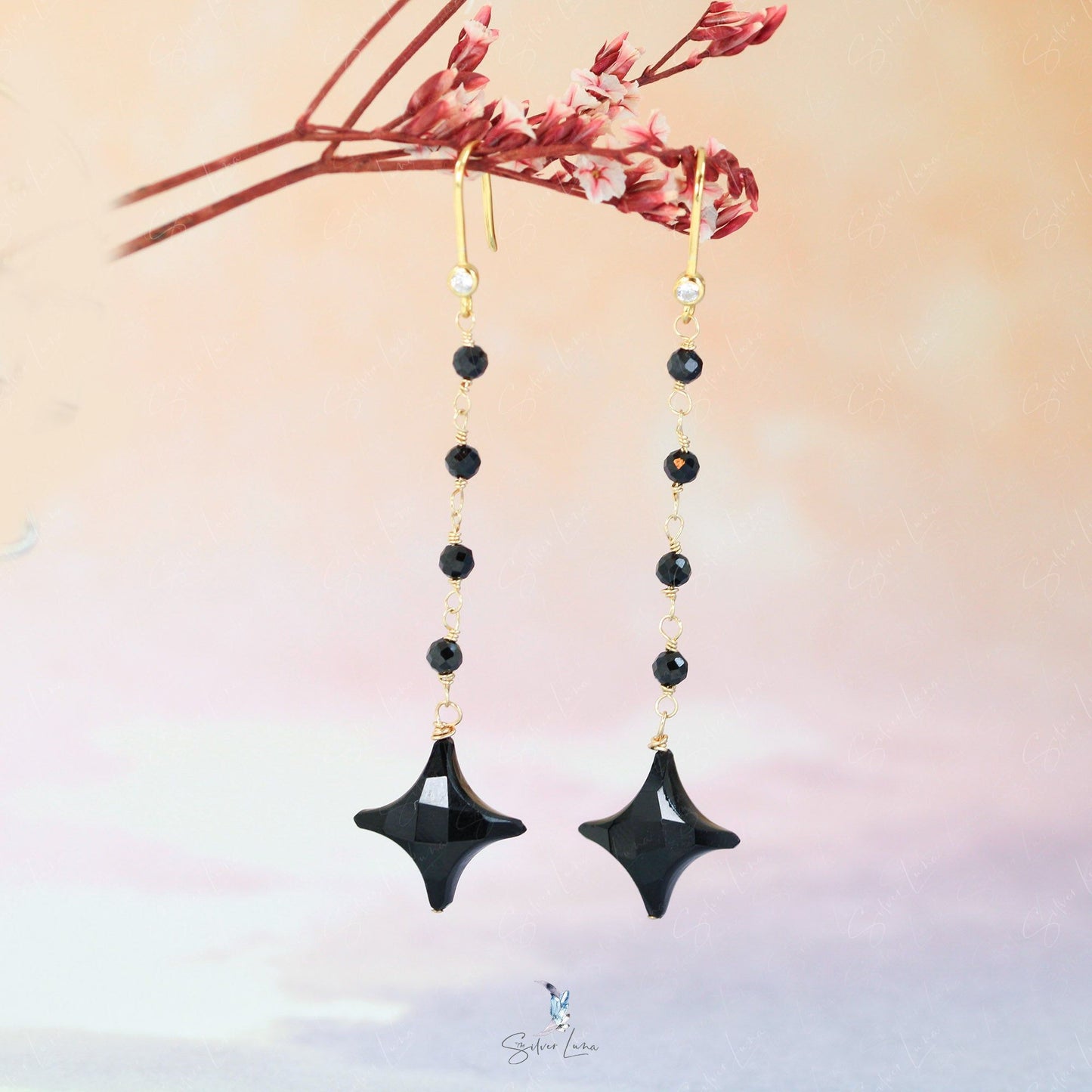 star black onyx sterling silver earrings