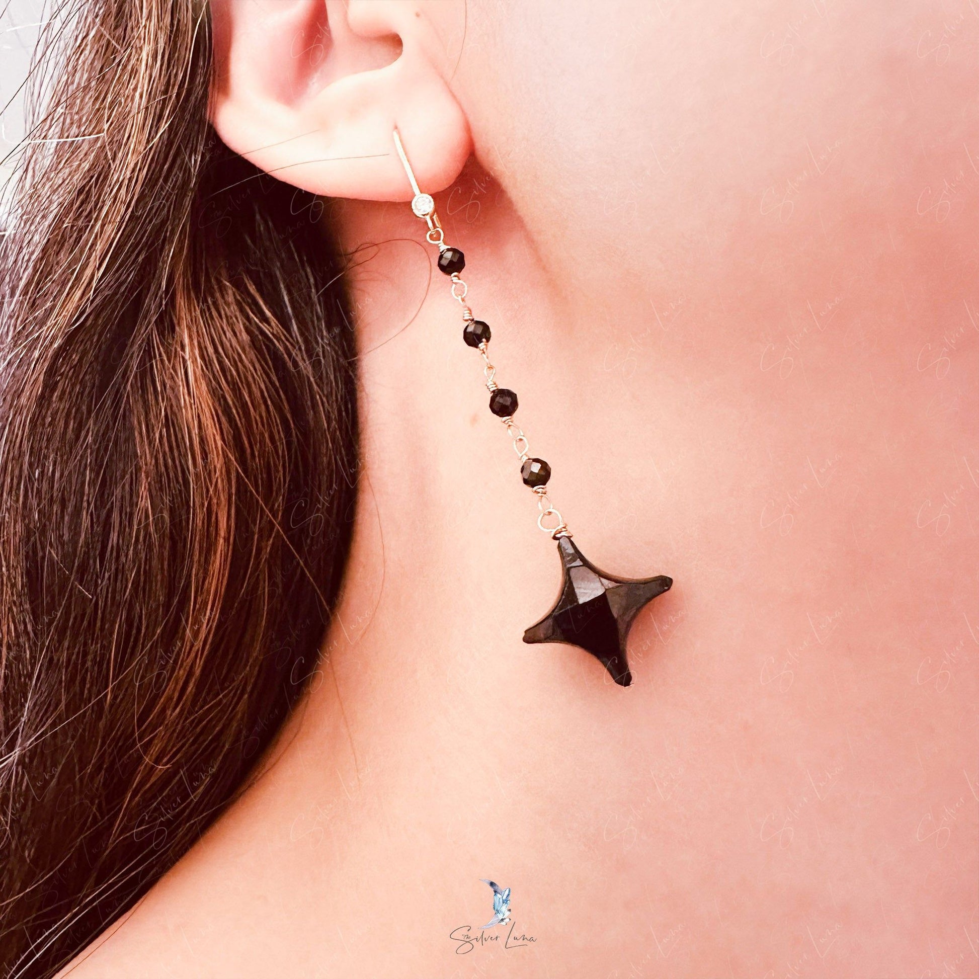 star black onyx sterling silver earrings