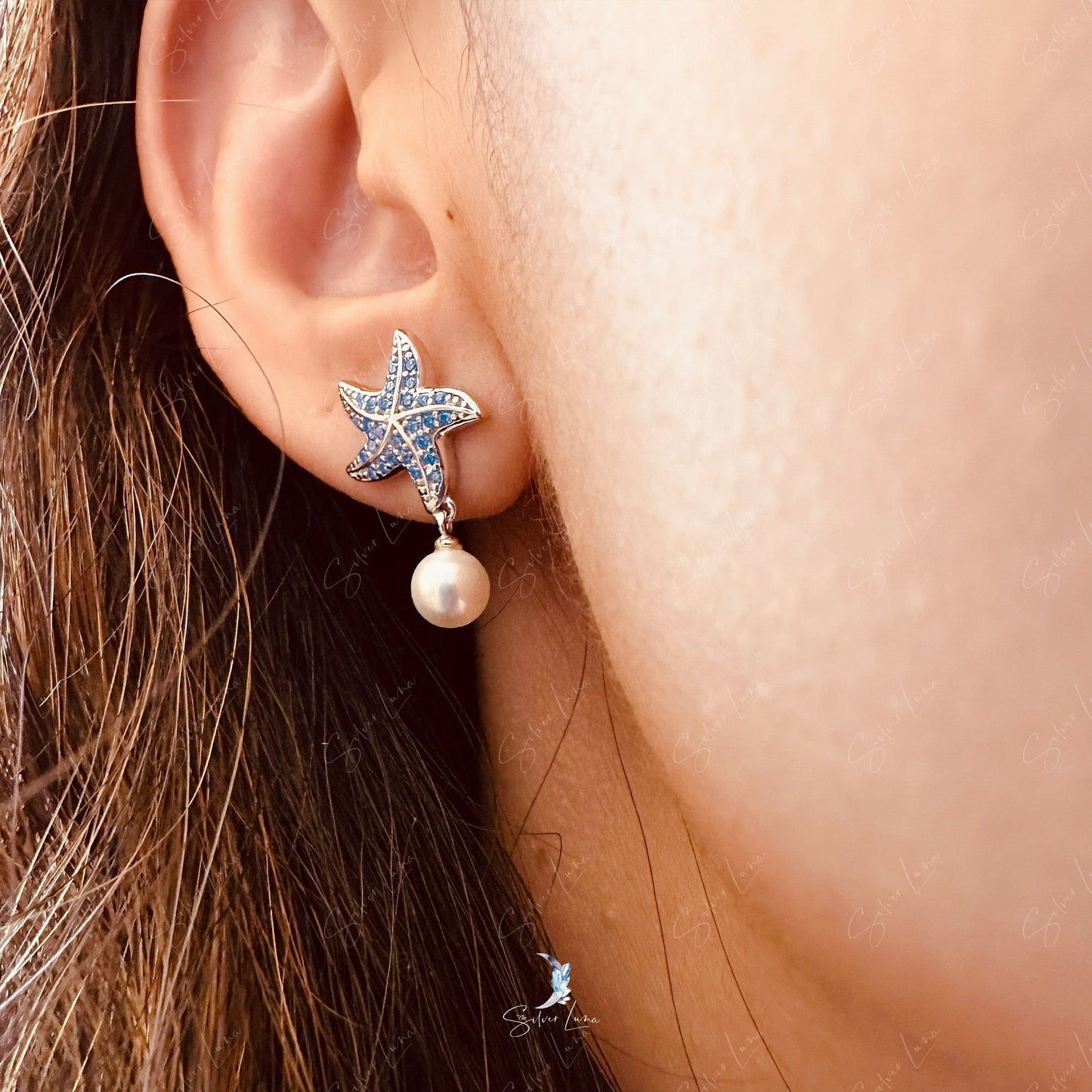 starfish and pearl drop earrings