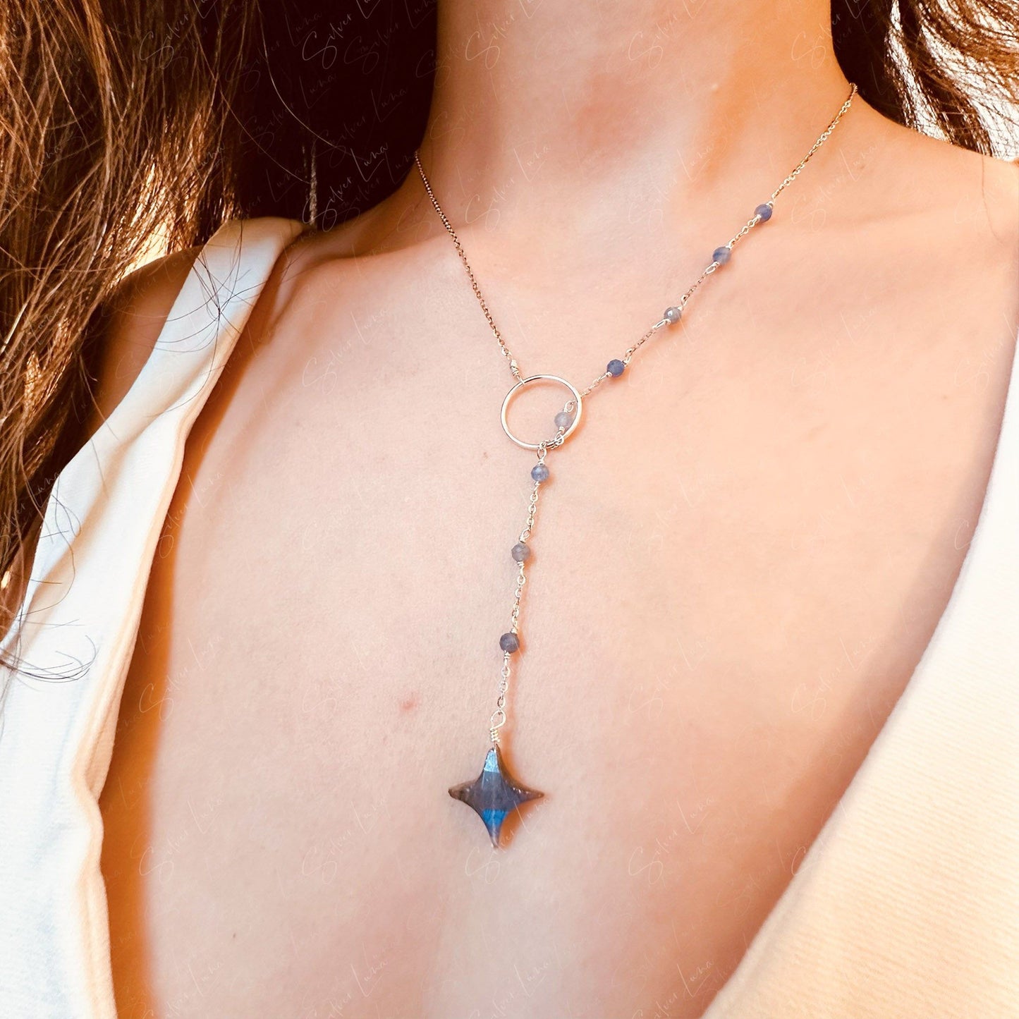 Star Labradorite Y lariat pendant necklace