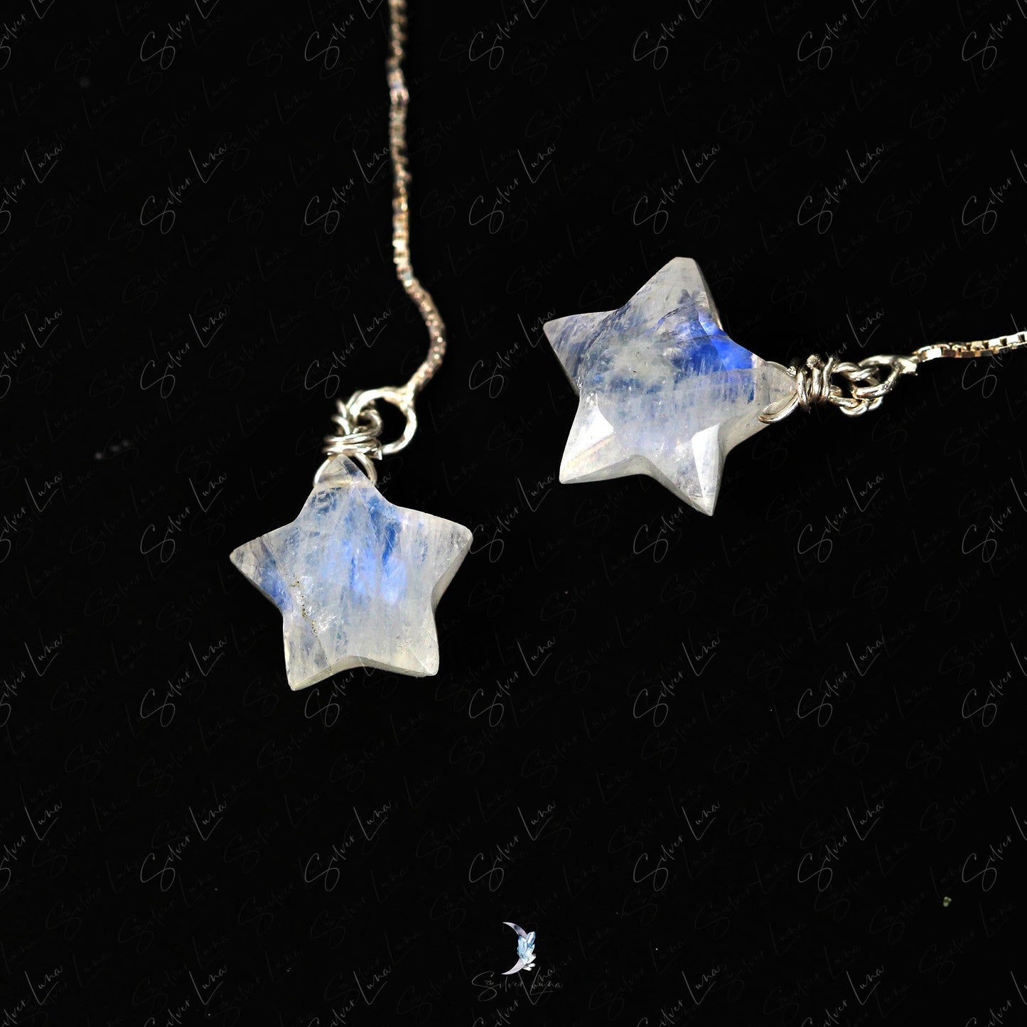 Rainbow star moonstone ear threader earrings