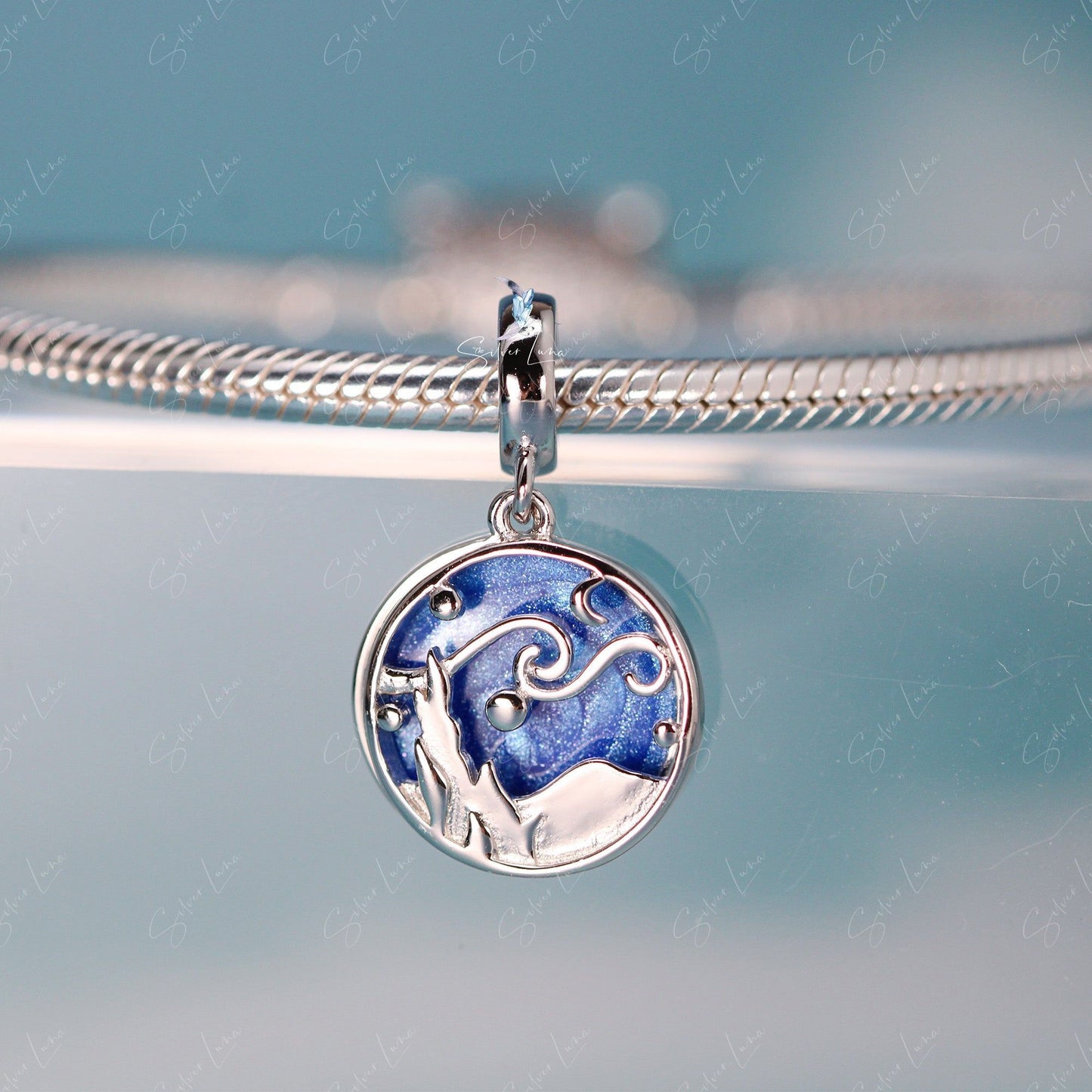 Van Gogh starry sky sterling silver dangle charm