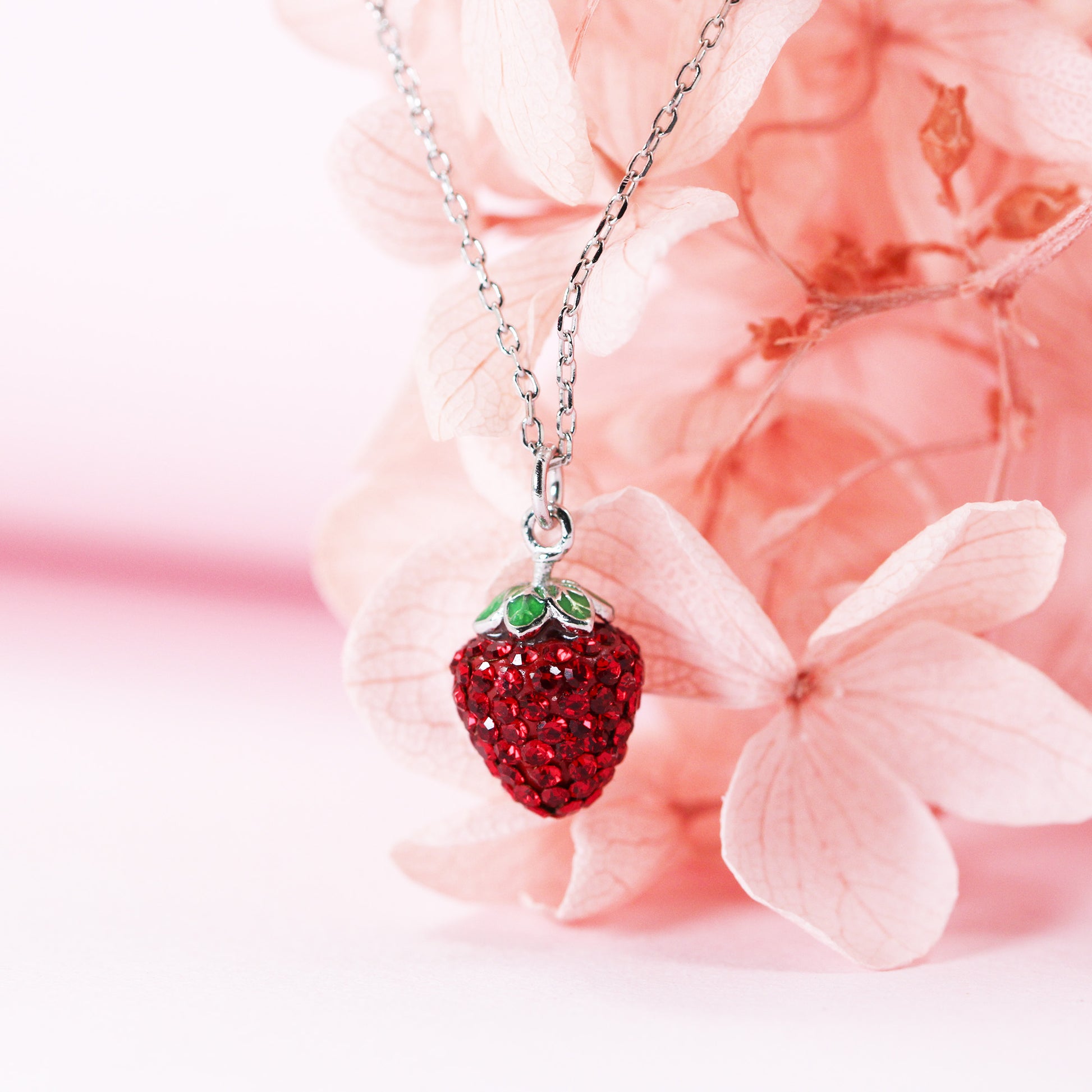 strawberry pendant necklace in sterling silver
