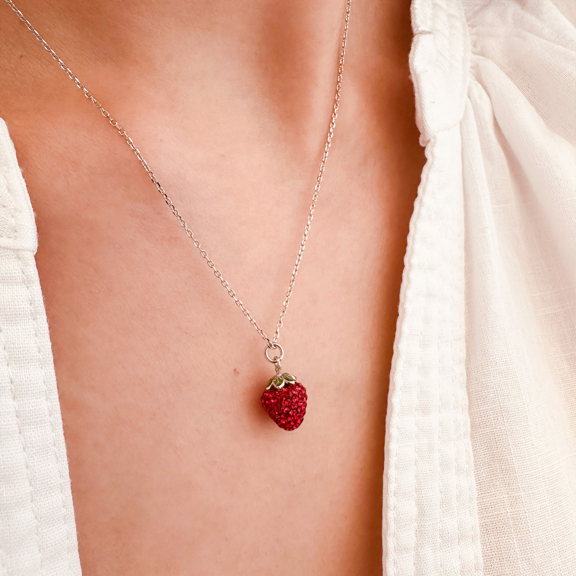 strawberry pendant necklace in sterling silver