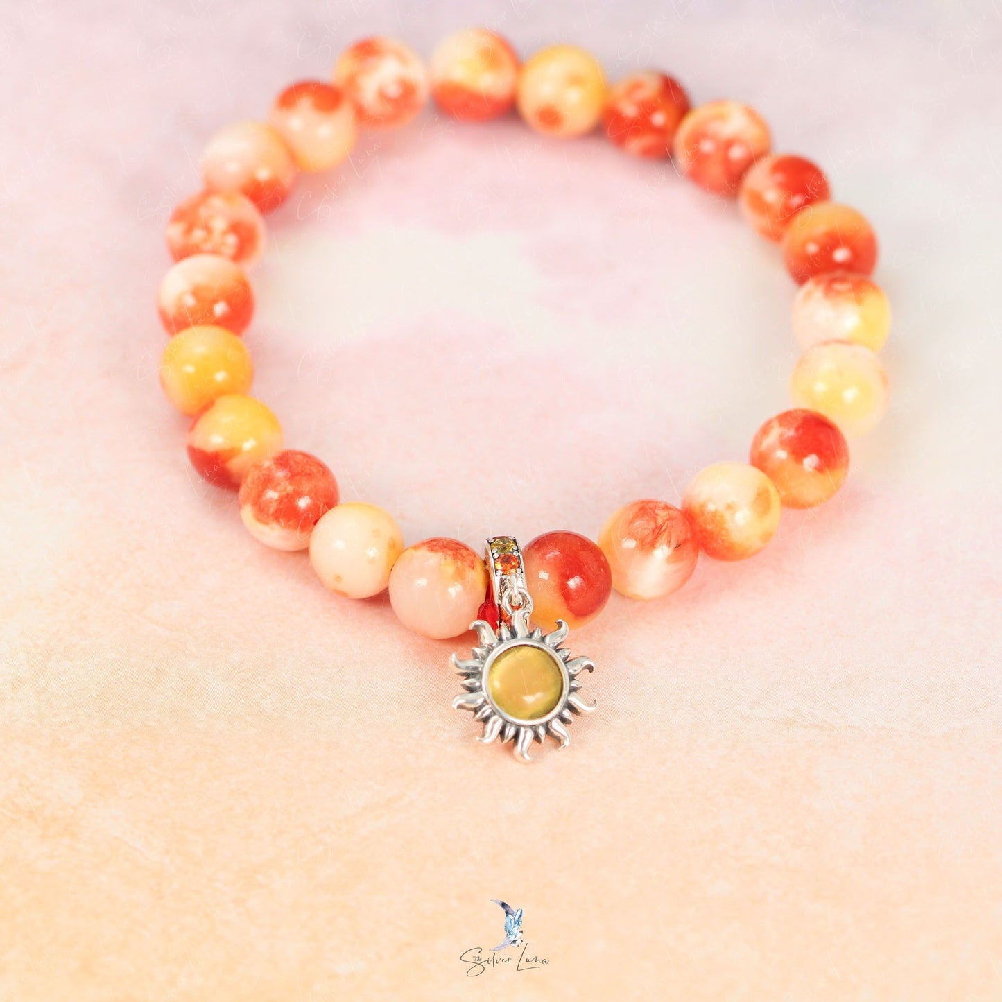 sun charm orange Persian jade beaded bracelet